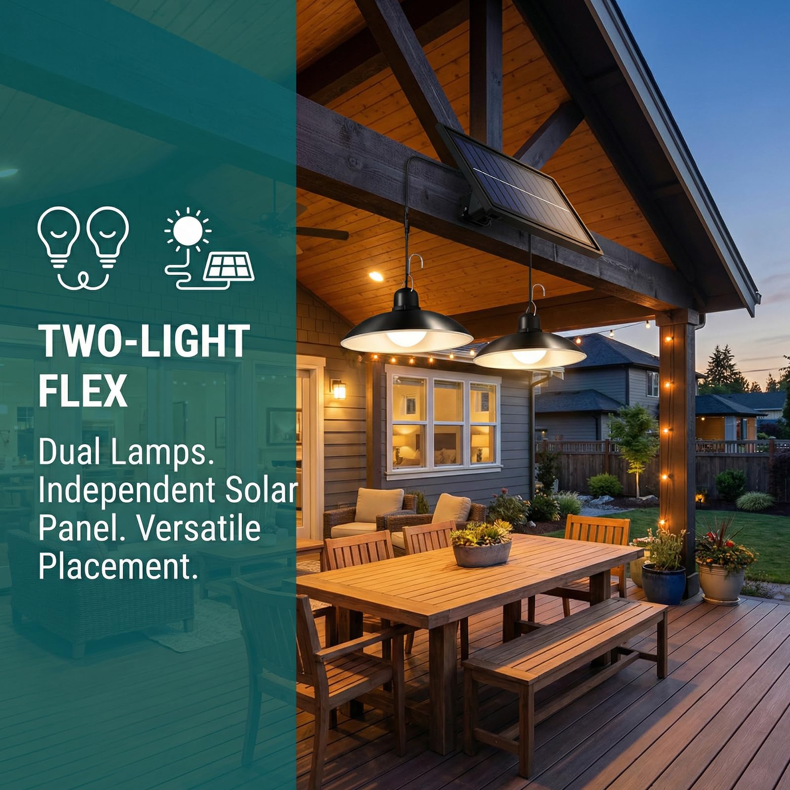 PORFOYO Lampe Solaire D'extérieur Avec Télécommande, Lampe Solaire Exterieur, 50W Suspension Solaire, Lampes Suspendues LED Solaires IP65, Lampes Solaires Pour Extérieur et Intérieur