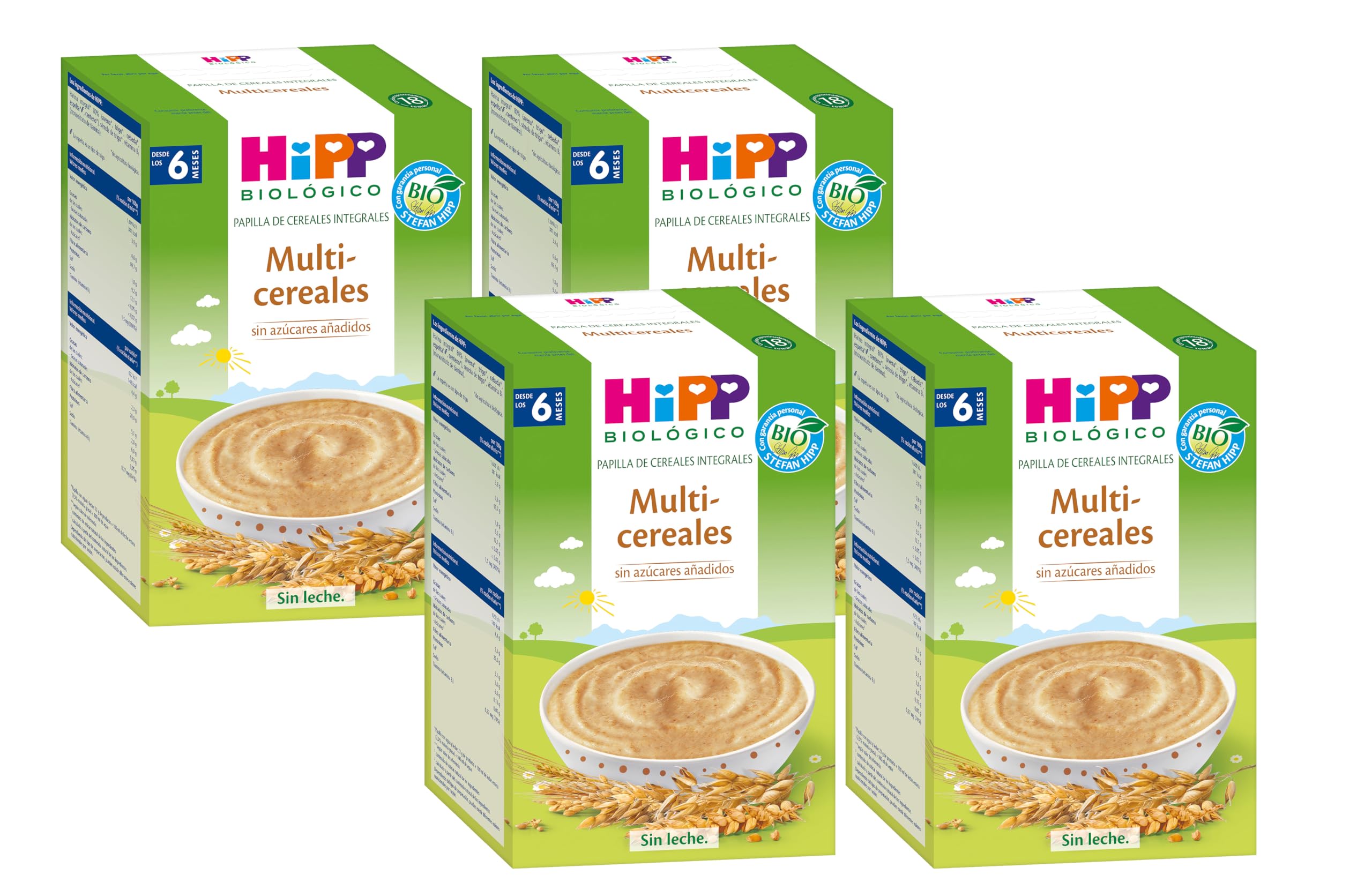 HiPP Biológico - Papilla Multicereales Bio - Pack x 4 cajas de 400 gr - Papilla de Cereales apta a partir de 6 meses - Sin lactosa, Sin Proteína de la Leche de Vaca y Sin azúcares