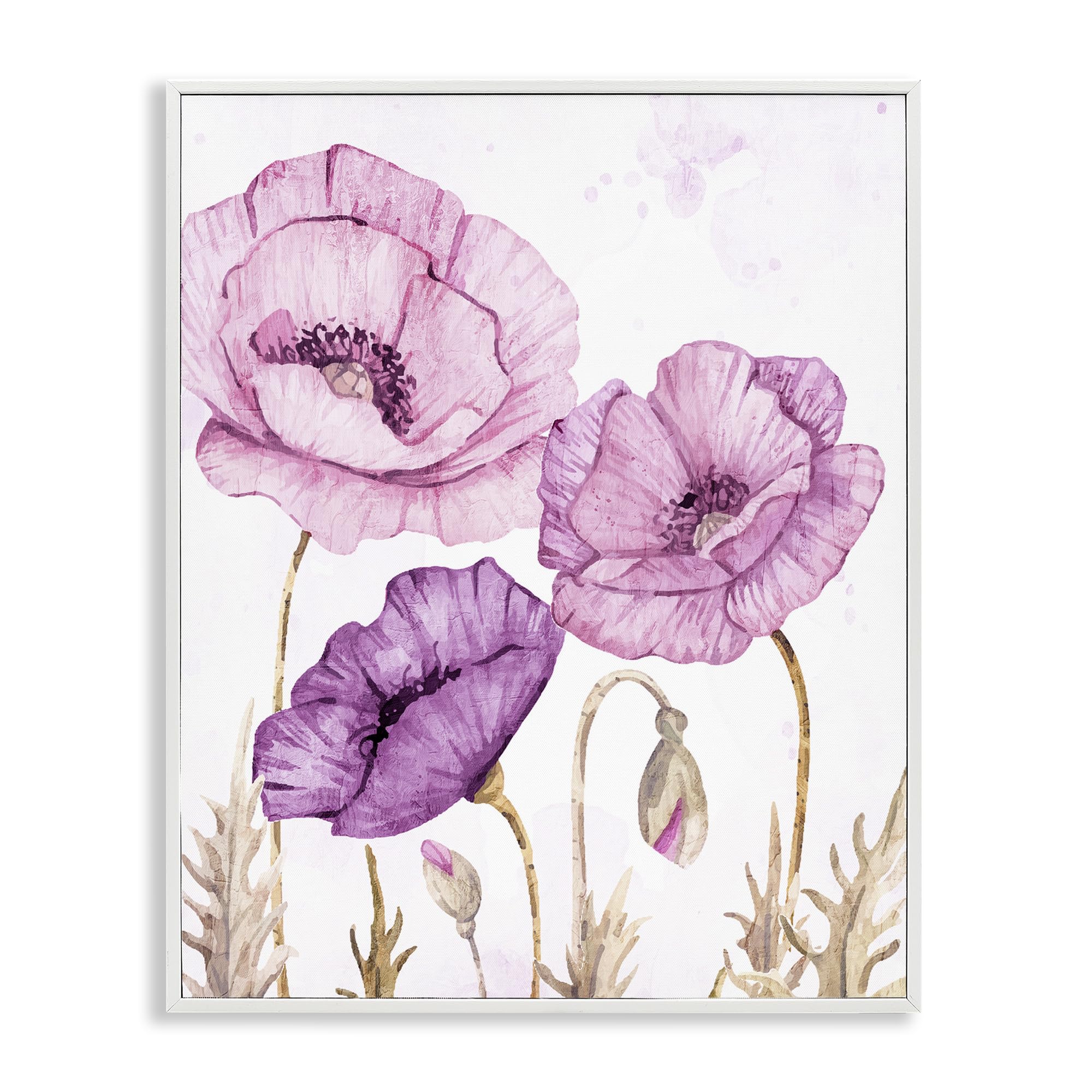 Stupell Industries Coastal White (Textured) Bright Purple Poppies Floral, 16 X 20 Inch Framed Giclée Print