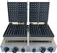 Máquina de waffle comercial, cozimento de zona dupla 3300W 110V, aquecimento rápido e uniforme, revestimento de teflon antiaderente, revestimento de aço inoxidável com termostato e temporizador, fácil