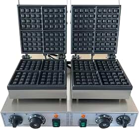 Máquina de waffle comercial, cozimento de zona dupla 3300W 110V, aquecimento rápido e uniforme, revestimento de teflon antiaderente, revestimento de aço inoxidável com termostato e temporizador, fácil