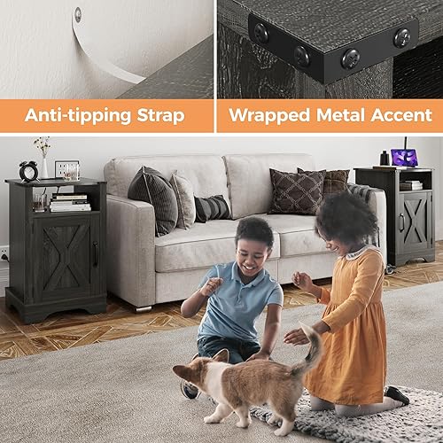 Miniatura 35 de Estación de carga para mesita de noche, mesa auxiliar alta de granja para dormitorio, sala de estar, 16 pulgadas de profundidad x 16 pulgadas de