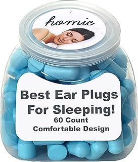 Homie Foam Earplugs for Sleeping, 60 Pair - 33dB Highest NRR, Comfortable Ear Plugs for Sleeping, Snoring, Travel, Concerts, Studying, Loud Noise, Work (Blue, 60 Count)