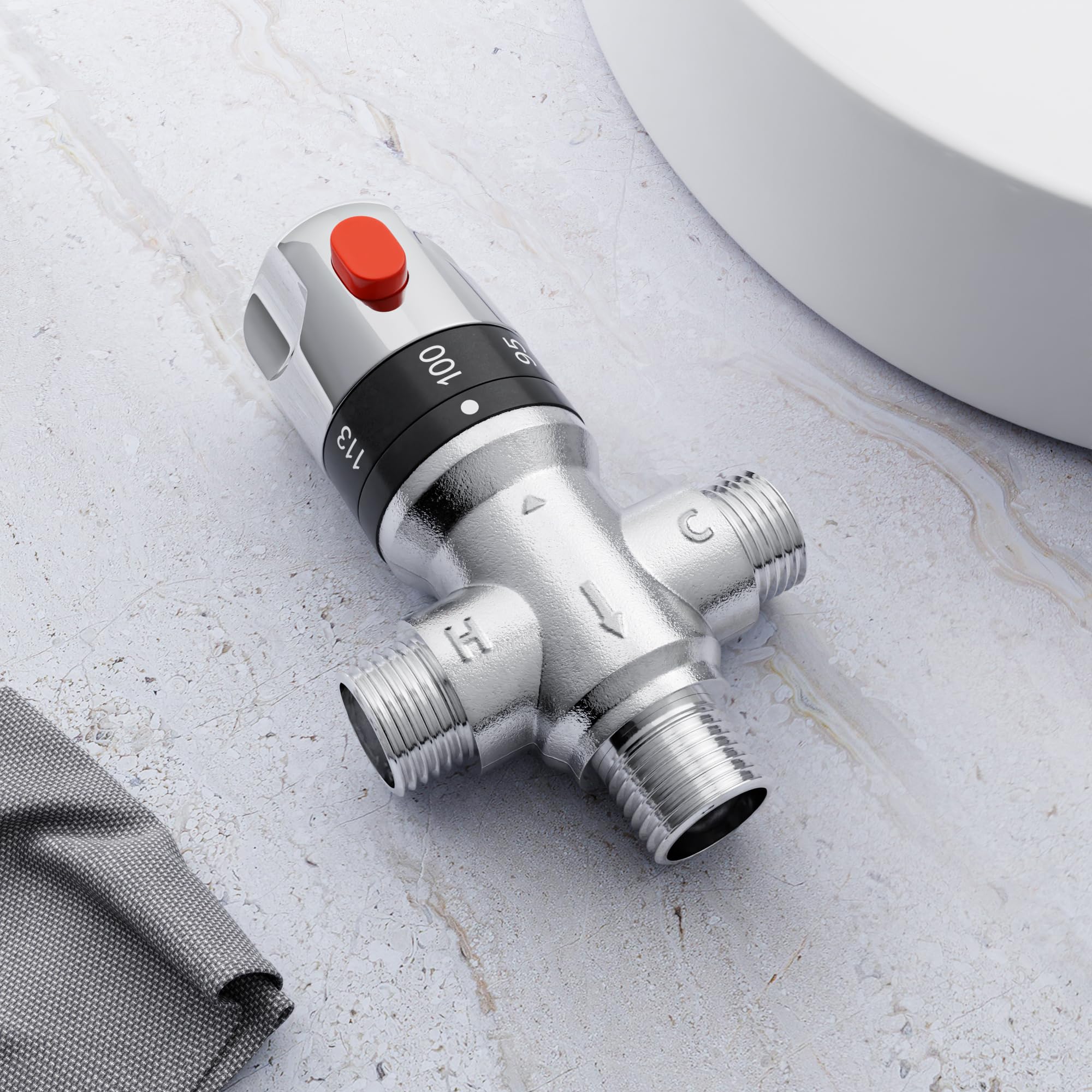 Morado Valvola miscelatrice termostatica con attacco maschio 1/2 NPT, valvola di controllo costante della temperatura dell'acqua, scala Fahrenheit, ottone massiccio, grigio