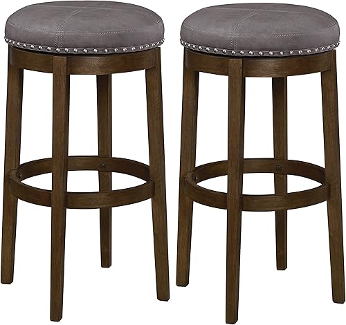 Ball & Cast Juego de 2 taburetes giratorios para cocina, altura de pub, sin espalda, de piel sintética color gris