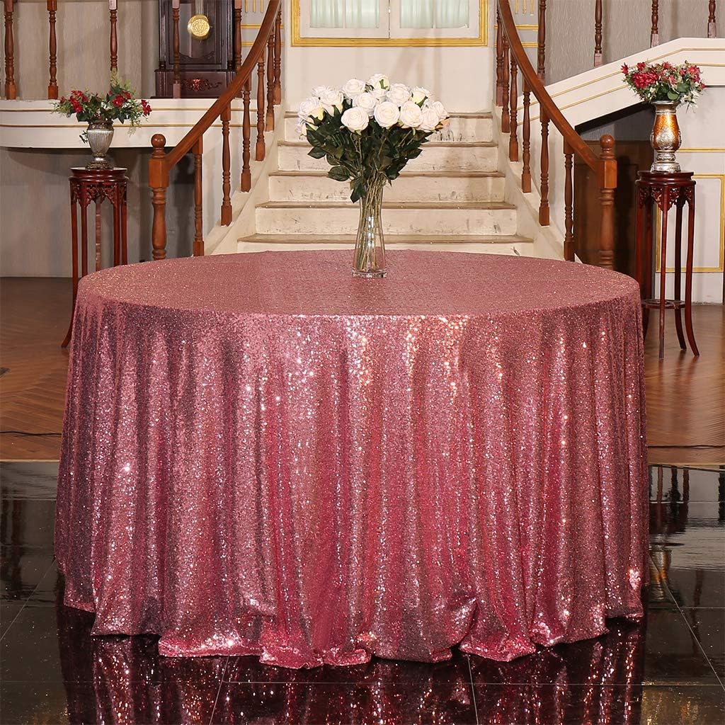 Juya Delight 120Inch Round Fuchsia Pink Sequin Tablecloth