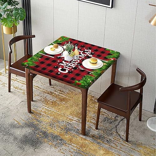 Miniatura 3 de SongYi Mantel de Navidad ajustable a cuadros, con borde cuadriculado, para decoración del hogar, resistente a las manchas y al polvo, lavable de