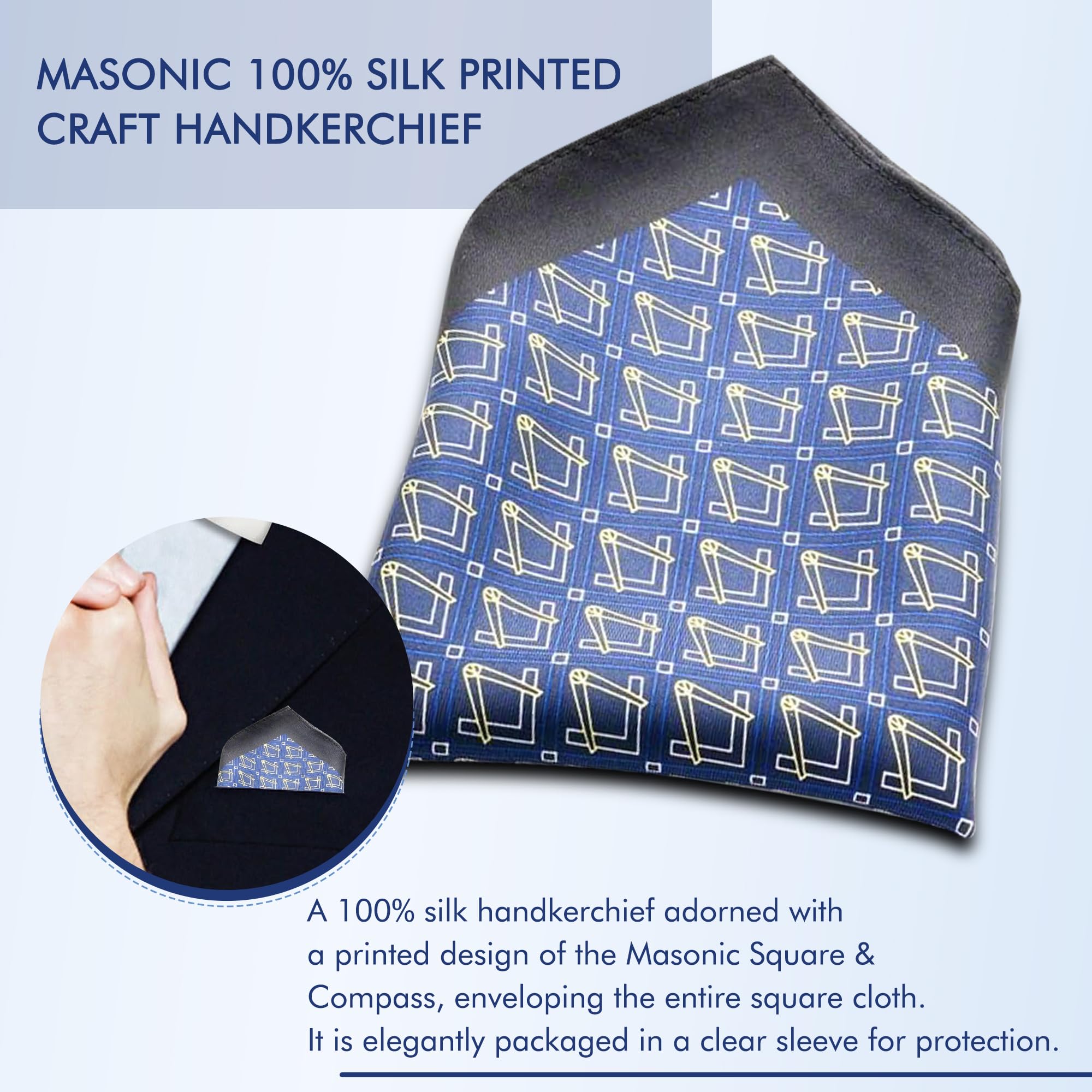 THE MASONIC COLLECTION - Corbata, pajarita y pañuelo 100% seda tejida - Cuadrado y brújula - Regalo masón para hombres