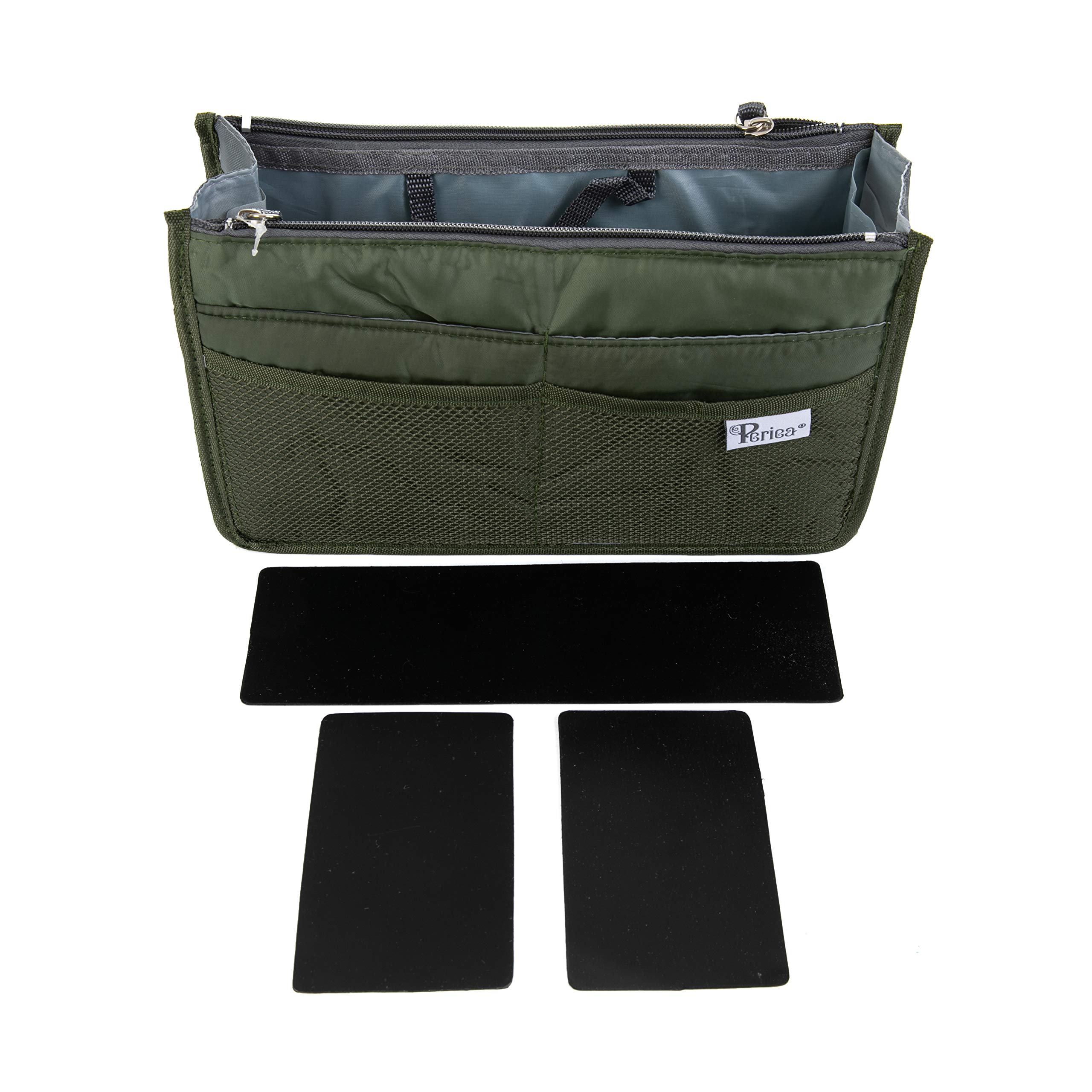Periea Khaki 'Chelsy' Premium Handbag Organiser Insert: Structured Travel Pouch For Tote Bag, Purse Insert For Efficient Bag Organisation - Medium,