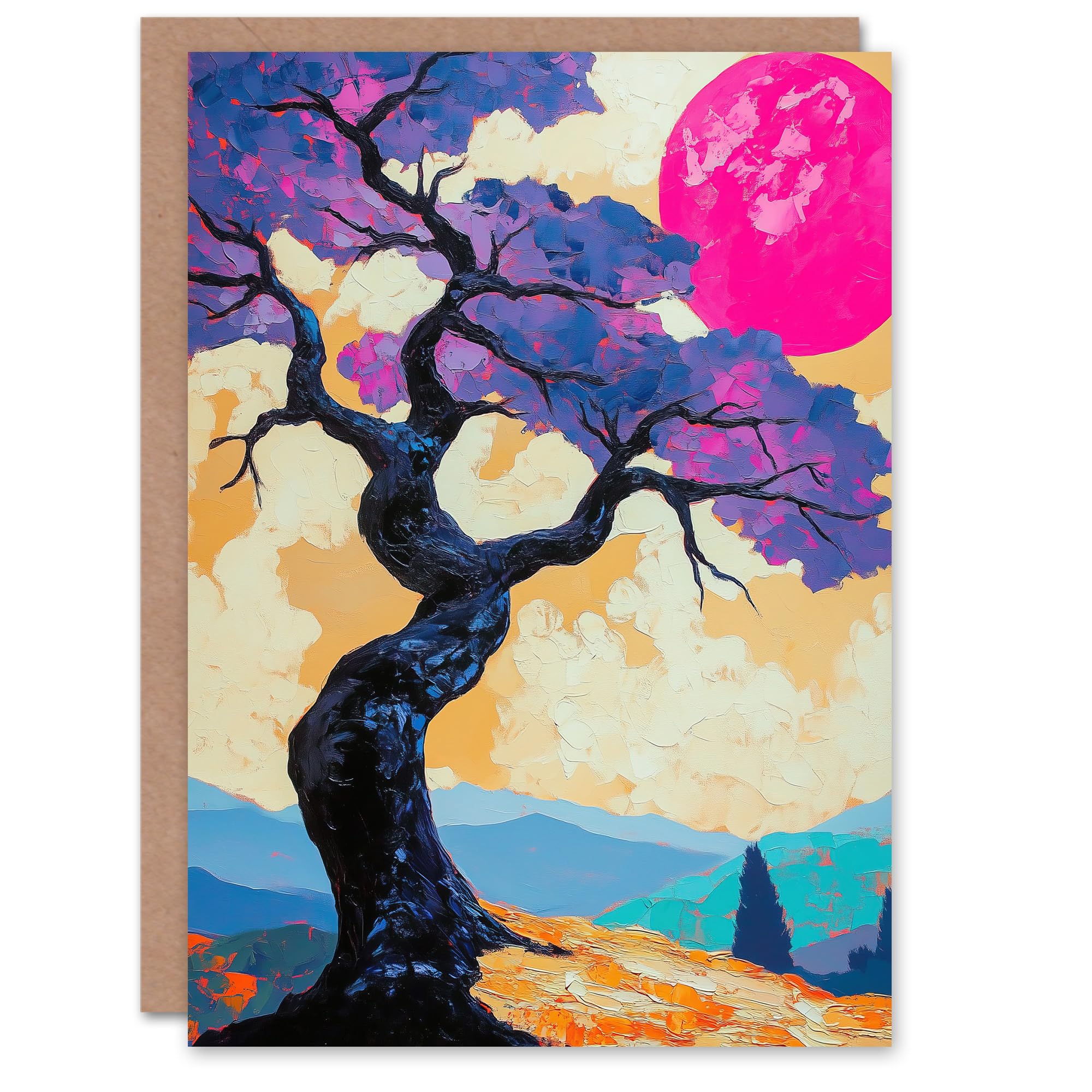 Artery8 Greeting Card Jacaranda Purple Flower Tree Sunset Landscape Blank For Him Or Her Art Birthday Card