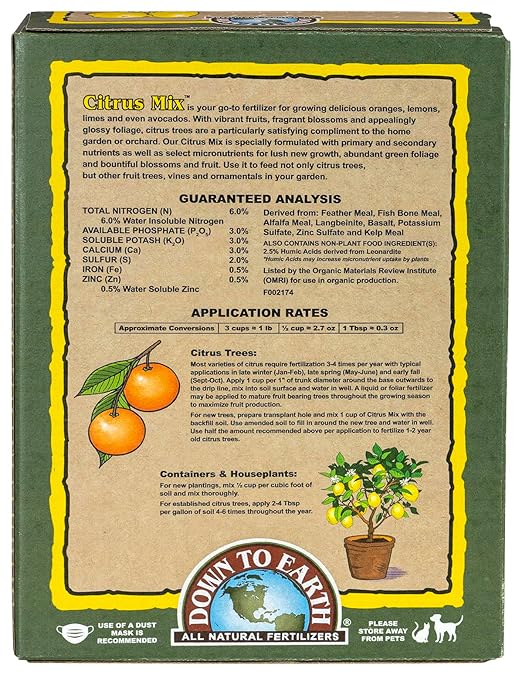 Fertilizante Orgánico Down To Earth Citrus Mix 6-3-3 para Cítricos 5 lb miniatura 2