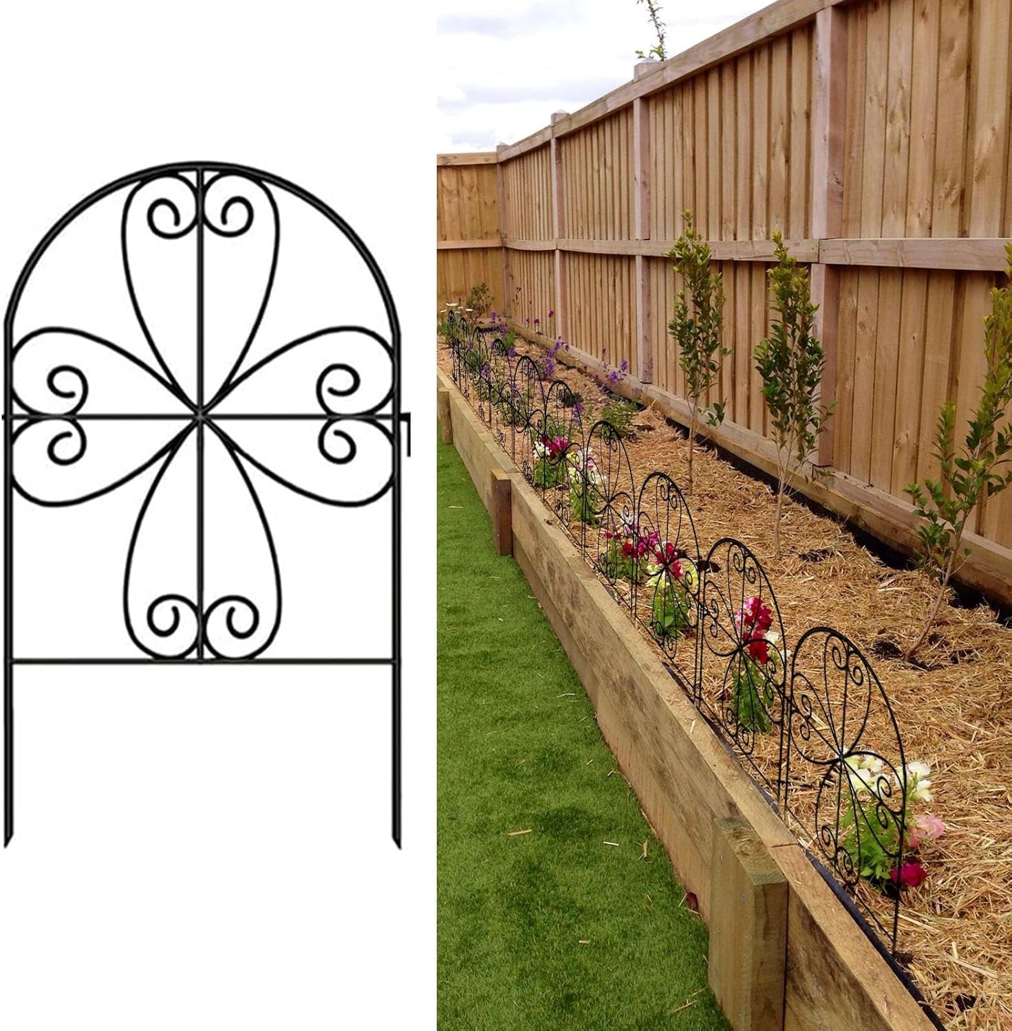 ガーデン用装飾フェンス - 耐久性のあるアイアンフェンス | プライバシー保護 パティオ 芝生 防護 屋外空間活用