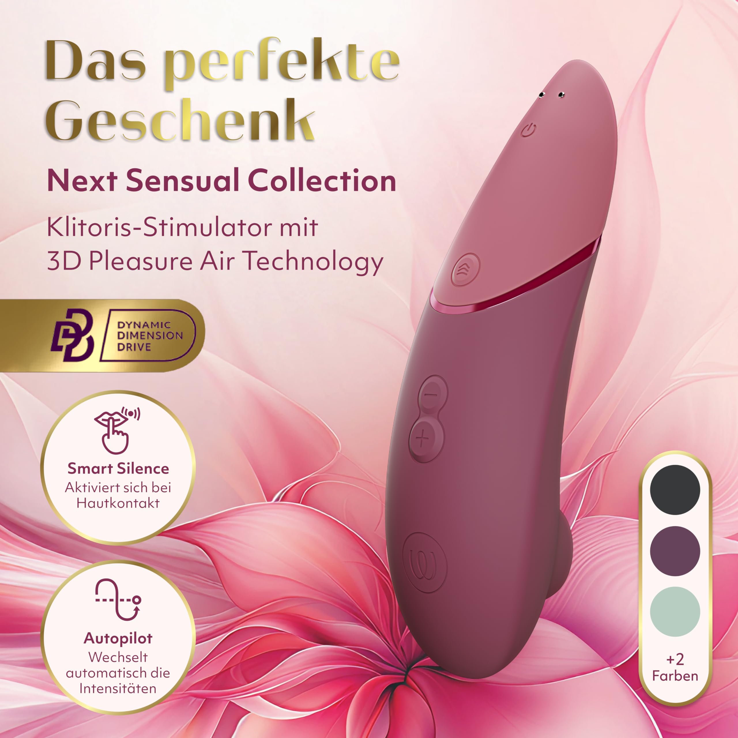 Womanizer Next 3D Pleasure Air Klitoris-Stimulator – Saugvibrator für Frauen – Vibrierendes Sexspielzeug für Erwachsene mit 14 Vibrationsmodi – Wasserdicht Klit-Sauger – Wiederaufladbar - Rosa