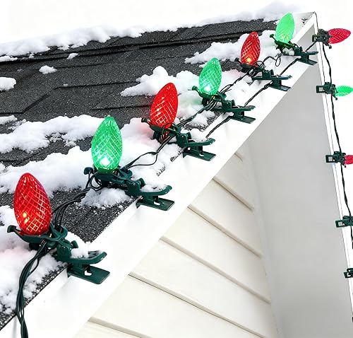 Miniatura 9 de TW SHINE Luces de Navidad C9 para exteriores con 100 clips, 100 luces LED de 66 pies de Navidad para exteriores y temporizador, impermeables, Blanco