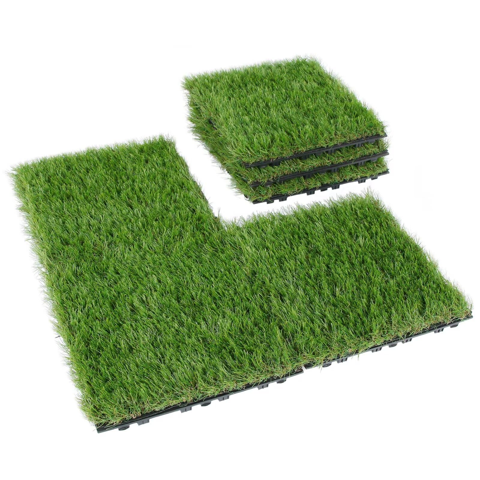 XLX TURF Artifical Grass Tiles Interlocking Turf Deck Set, 9 Pack - 12"x12", Synthetic Fake Grass Self-draining Mat Flooring Decor, Dog Grass Pad, T Shape Buckle System
