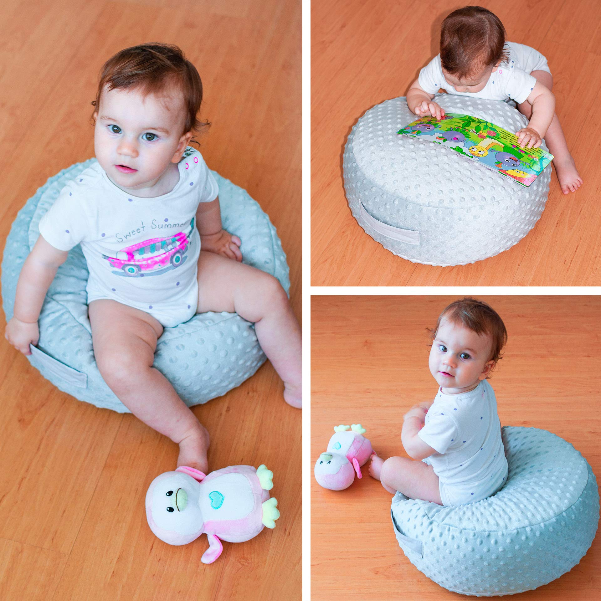 Amilian - Cojín de asiento, puf, funda lavable de 100% algodón, aprox. 50 cm de diámetro, 20 cm de alto, para niños, relleno suave, reposapiés, cojín, asiento, decoración