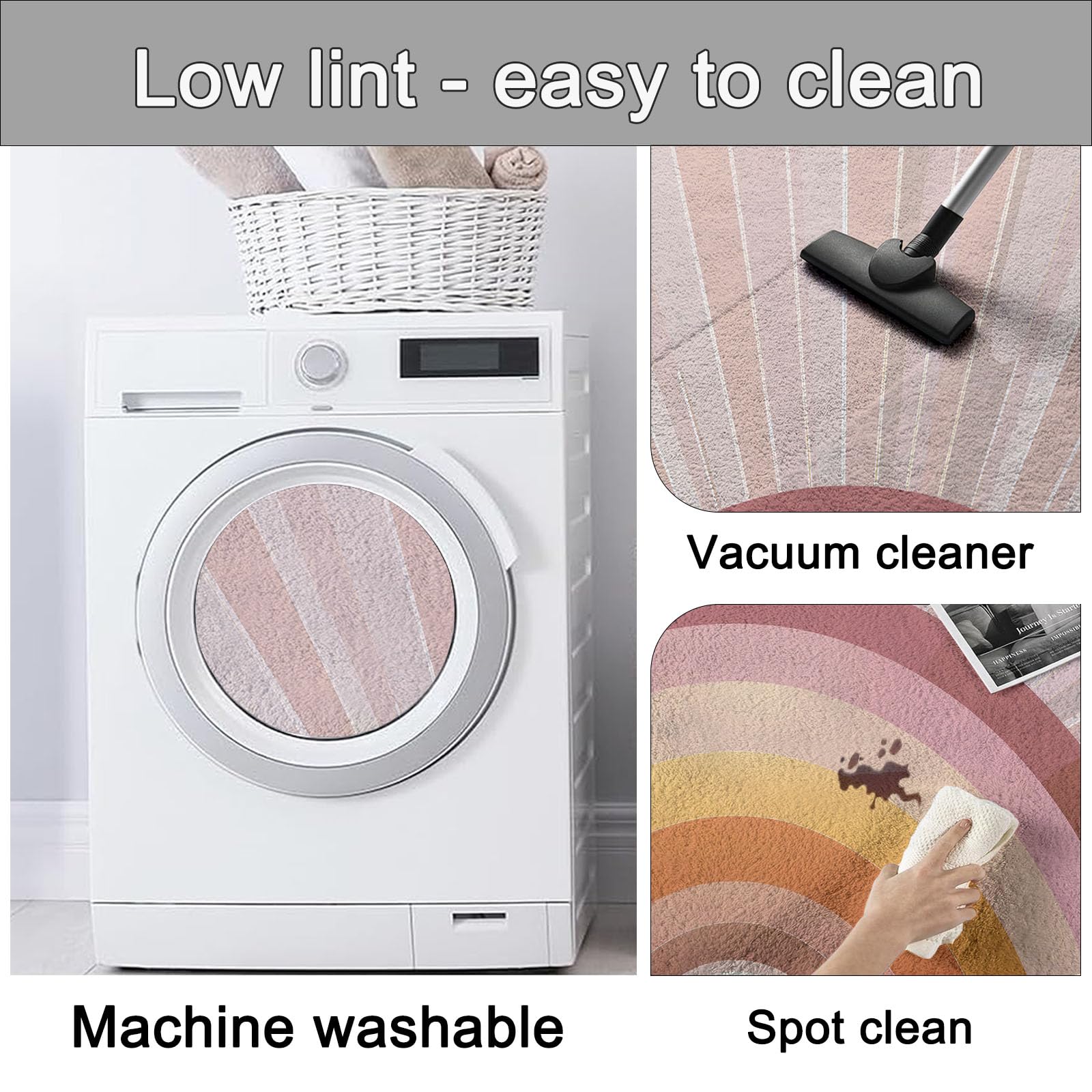 Facile d'entretien Tapis Salon Rétro Géométrique Lavable Machine, Coloré Soleil Arc en Ciel Dégradé Doux Poils Courts Tapis pour Chambre Salle à Manger, 160 x 230 cm