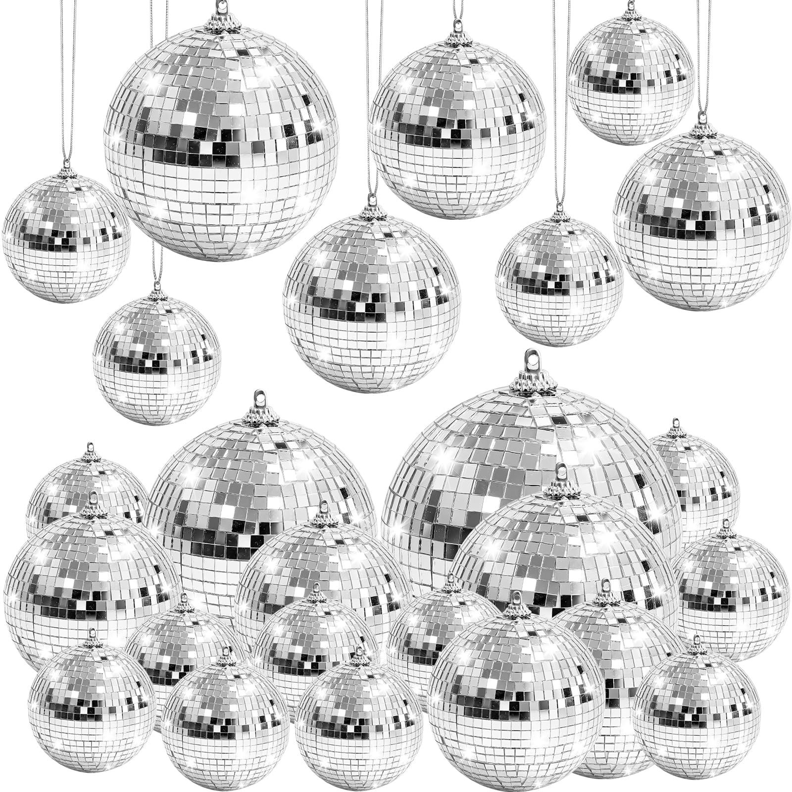 Kepfire 17 Pcs Mirror Disco Ball Decorations Reflective Hanging Disco Ball Silver Disco Ball Disco Themed DJ Club 70s Disco Party Supplies Wedding