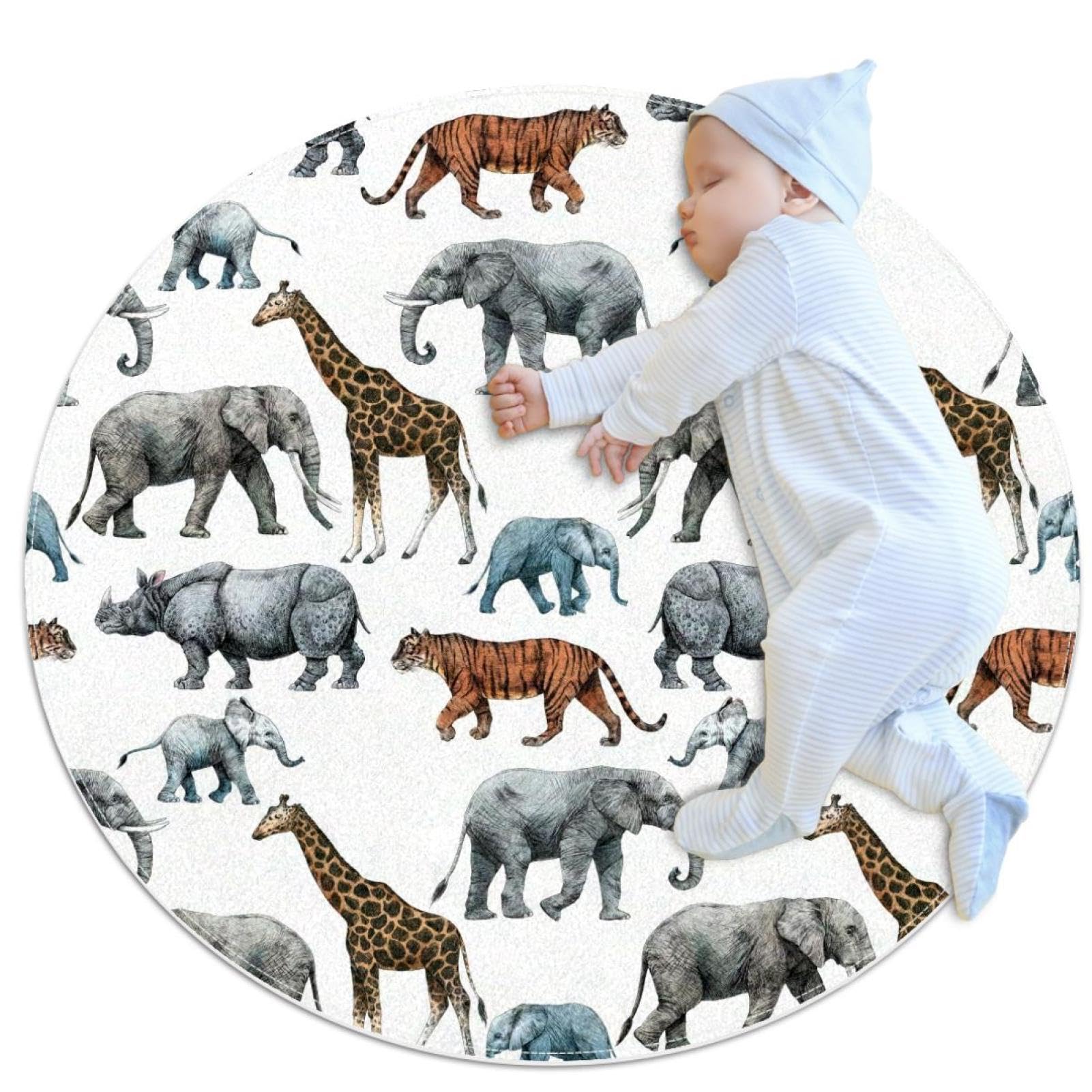 Tapis de douche rond animaux de la savane pour une chambre d'enfant ludique et cosy