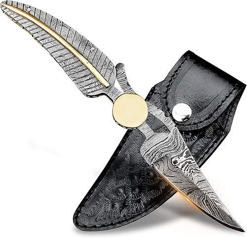 WARLOCKS CLUB Cuchillo de caza plegable de Damasco hecho a mano