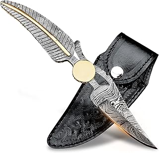 WARLOCKS CLUB Handmade Damascus Pocket Knife with Sheath