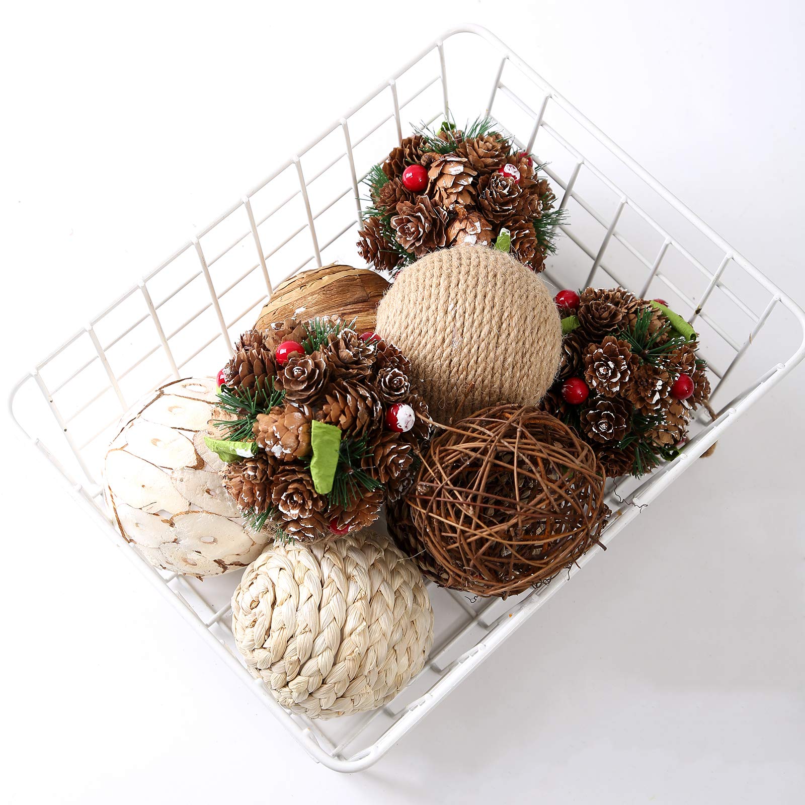 9 bolas decorativas de ratán de 3.5 pulgadas, bolas de ratán tejidas con orbes esféricos y relleno de jarrón para el hogar, fiesta, boda, decoración de exhibición de accesorios … (Navidad)