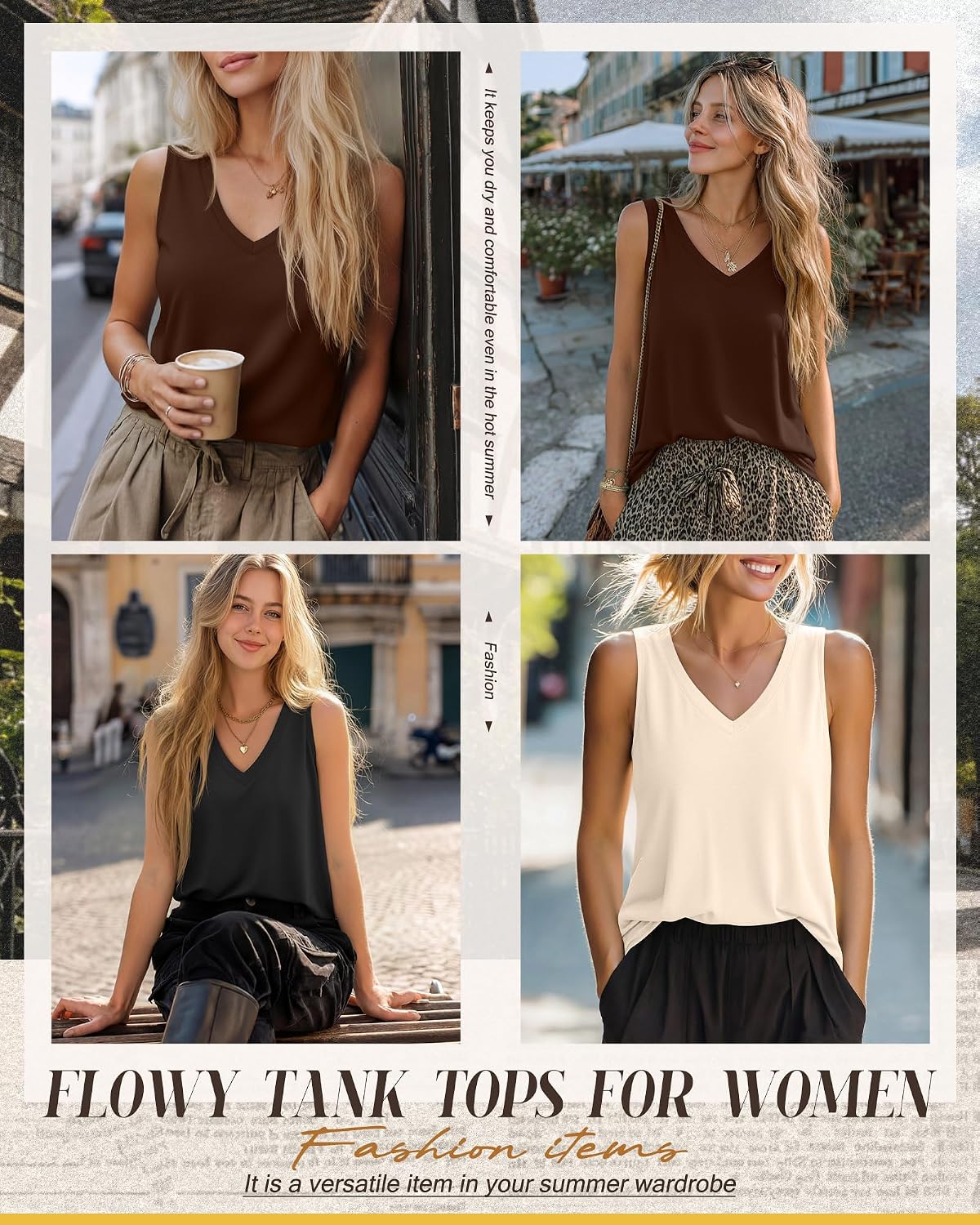 Riyiper 3 Pack Women's Tank Tops V Neck Loose Fit Sleeveless T Shirts Summer Casual Workout Beach Vacation Clothes