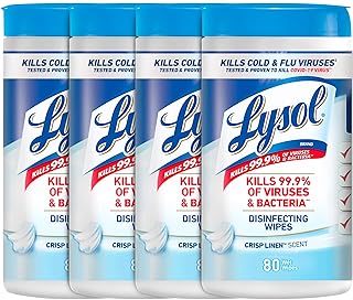 Lysol Disinfectant Wipes, Multi-Surface Disinfectant Cleaning Wipes, For Disinfecting and Cleaning, Crisp Linen, 80 Count (Pack of 4)