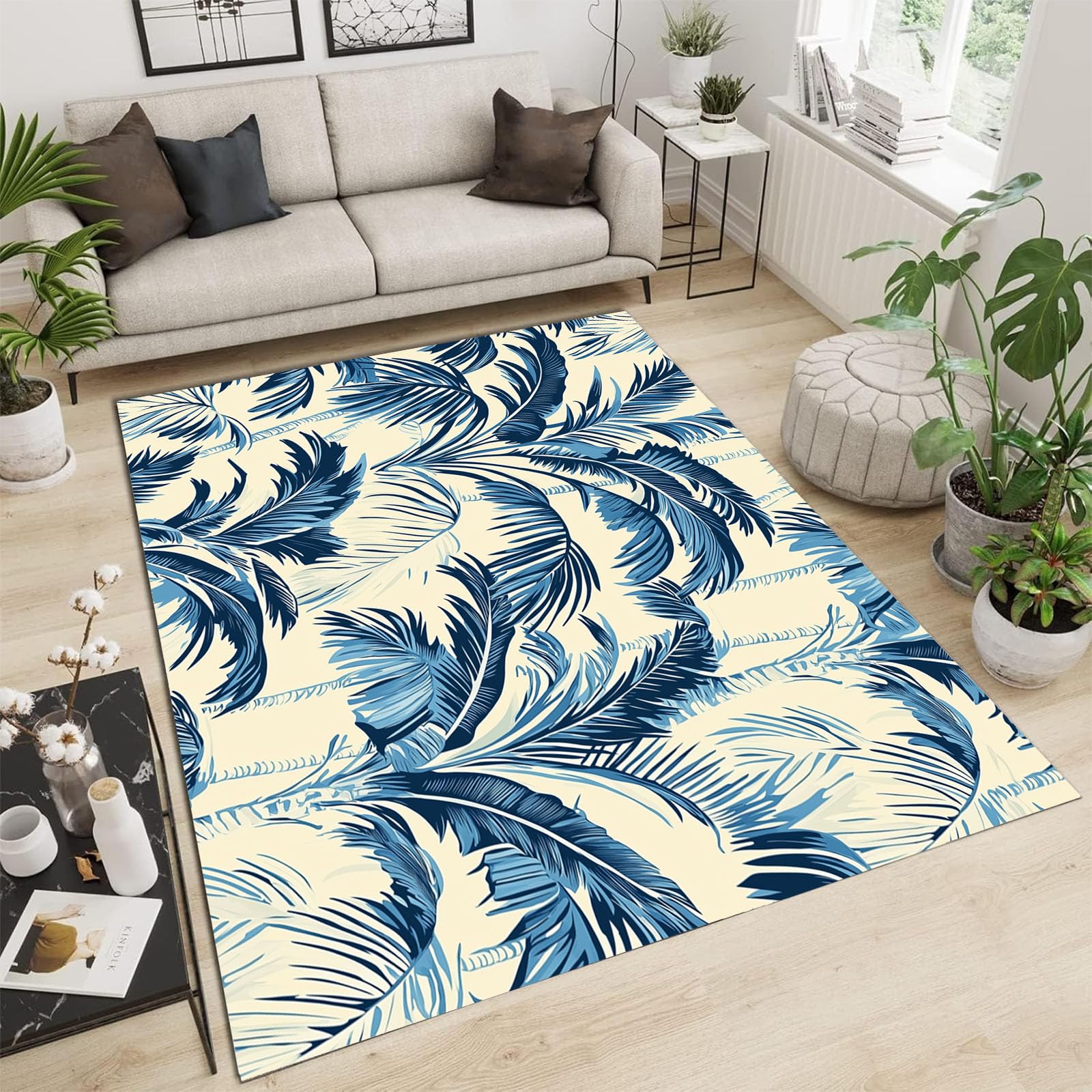 Tapis de salon rétro bleu marine 90x150 cm antidérapant et doux