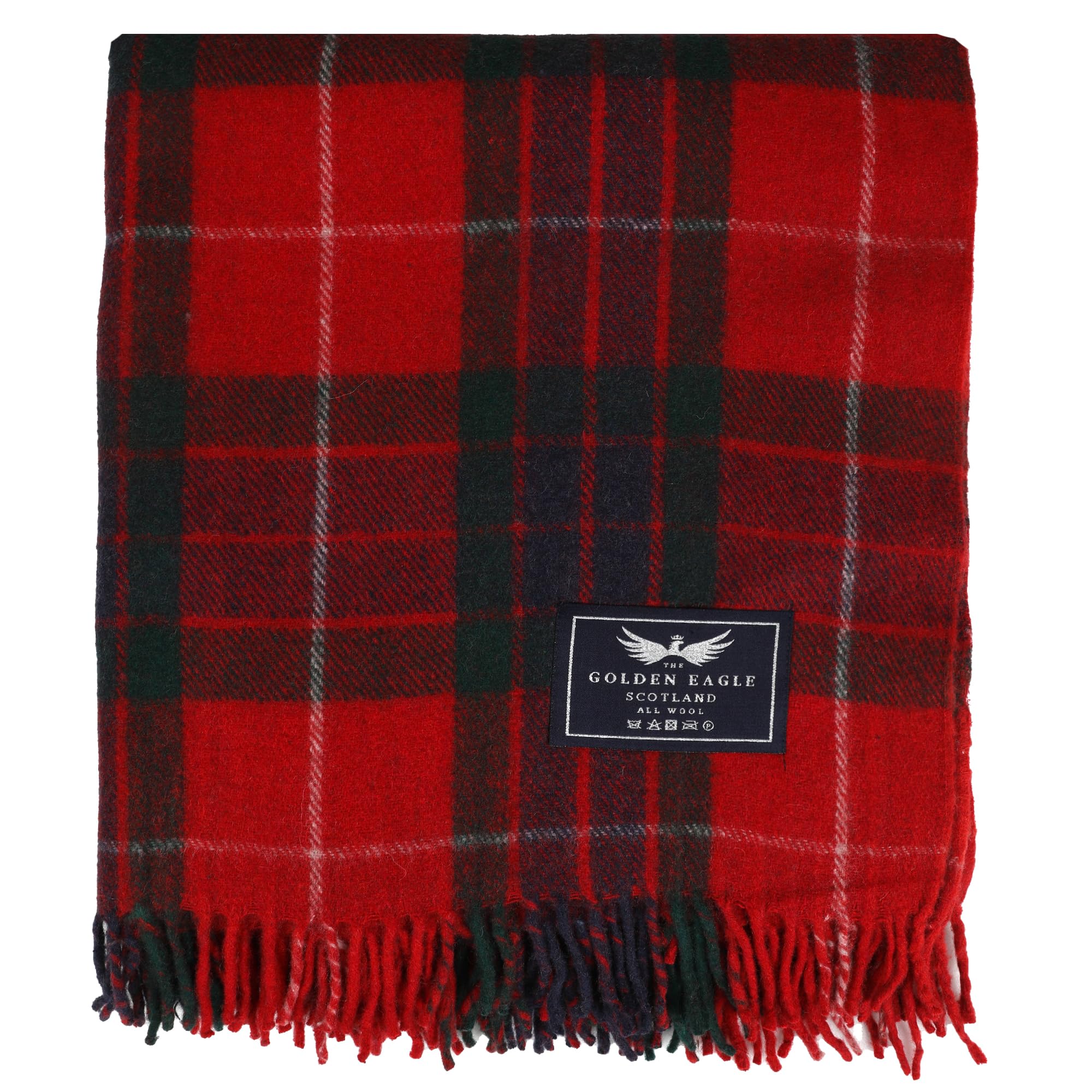 The Golden Eagle Fraser Red Scottish Tweed Wool Large Blanket Tartan Rug With Check Pattern For Warm Winter (Fraser Red)