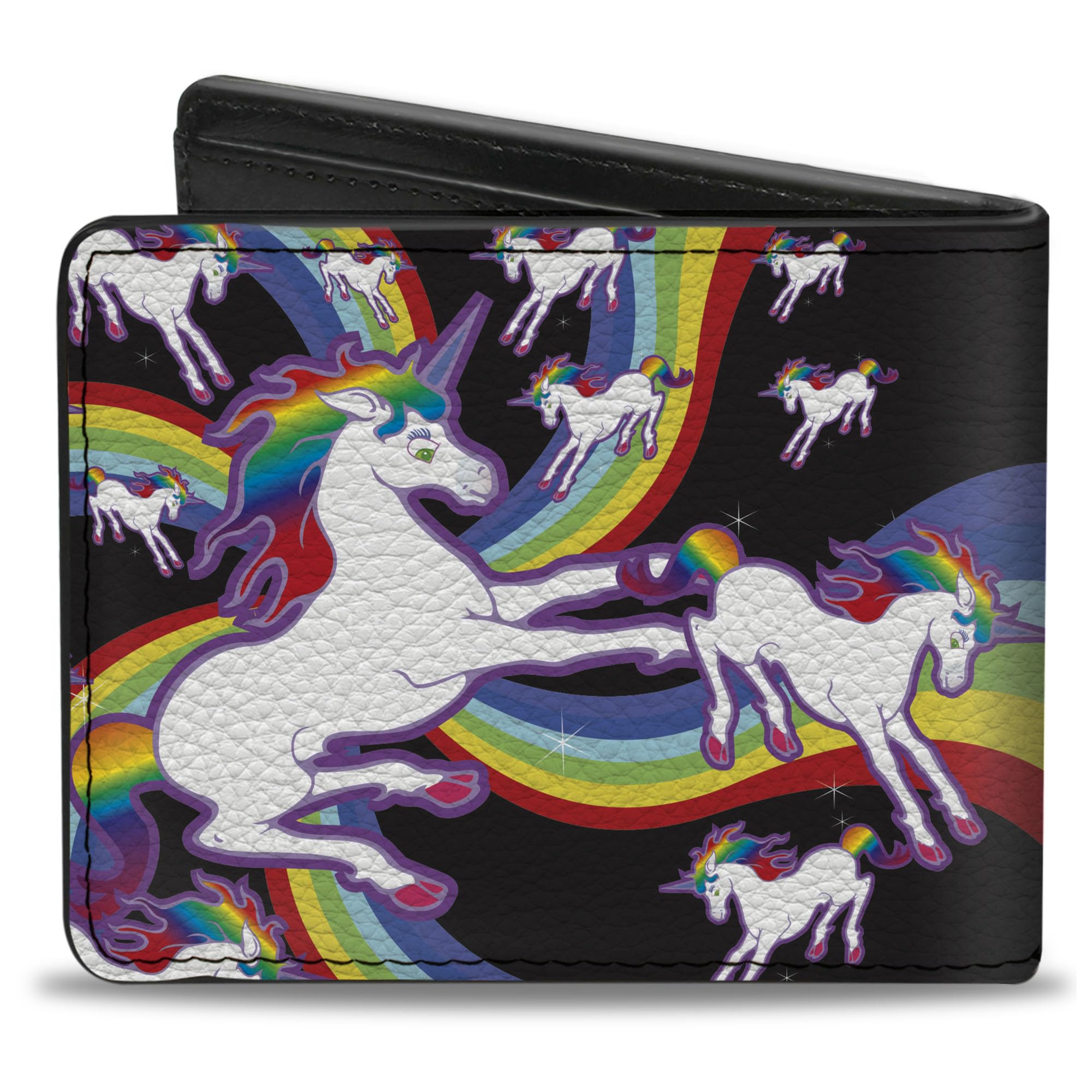 Buckle-Down Men's Wallet, Bifold, Unicorns Rainbow Swirl Black, Vegan Leather, 4.0