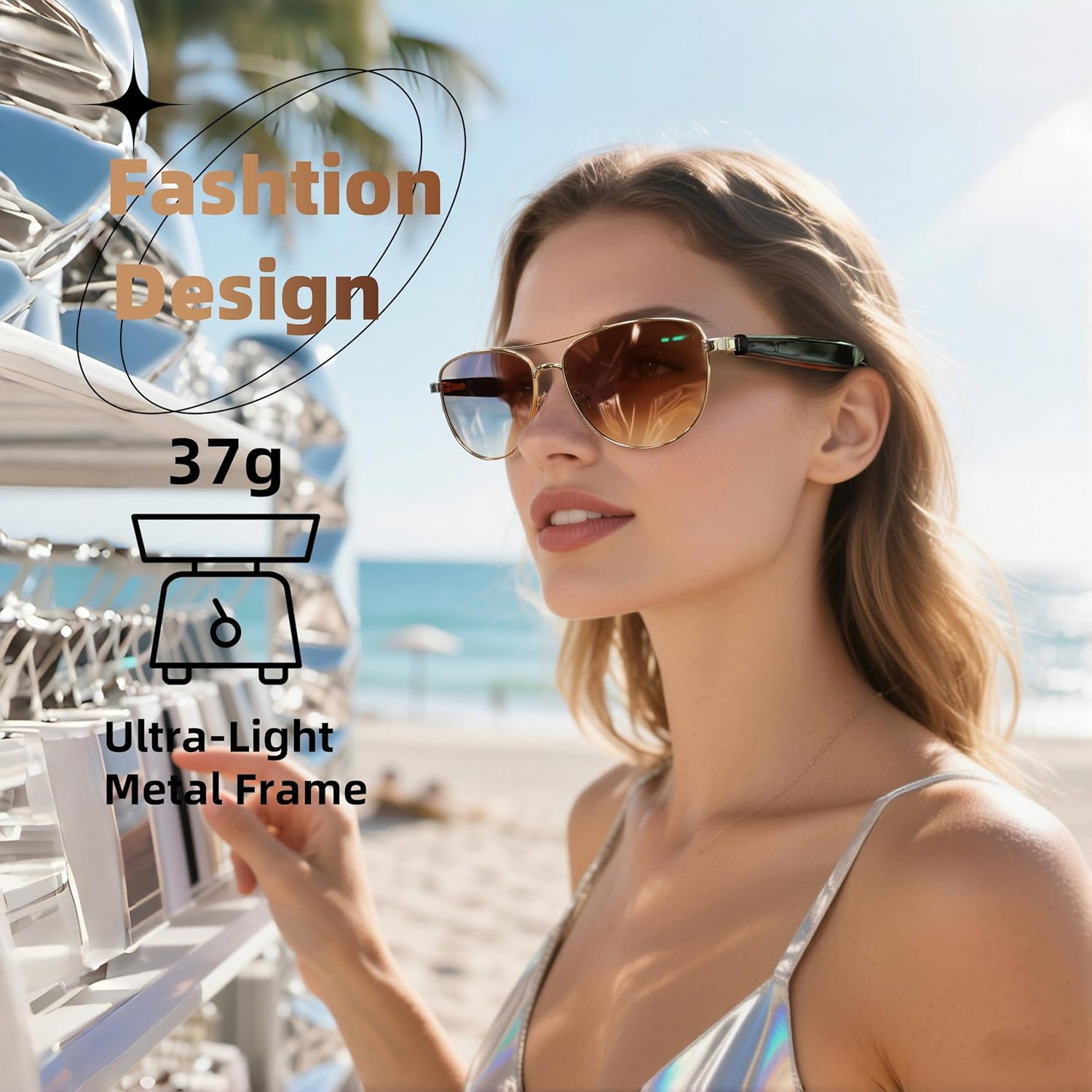 HJX GT-32 Smart Sunglasses for Men/Women with Auto On/Off Hall Switch & Bluetooth 5.4, Magnetic Charging Polarized Eyewear for Driving/Gaming Brown