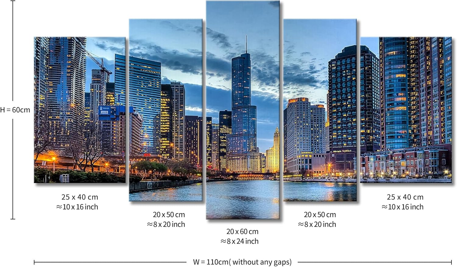 Chicago Wall Art 5 Panel Chicago Skyline Usa Pictures Prints On Canvas City The Picture Decor Oil For Home Modern Decoration Print