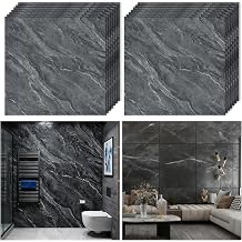 Woobroo 40 Pcs Self-Adhesive Wall Tiles - 30 30cm Waterproof Peel-and-Stick Gray Marble Wall Decals for Bathroom Kitchen Living Room