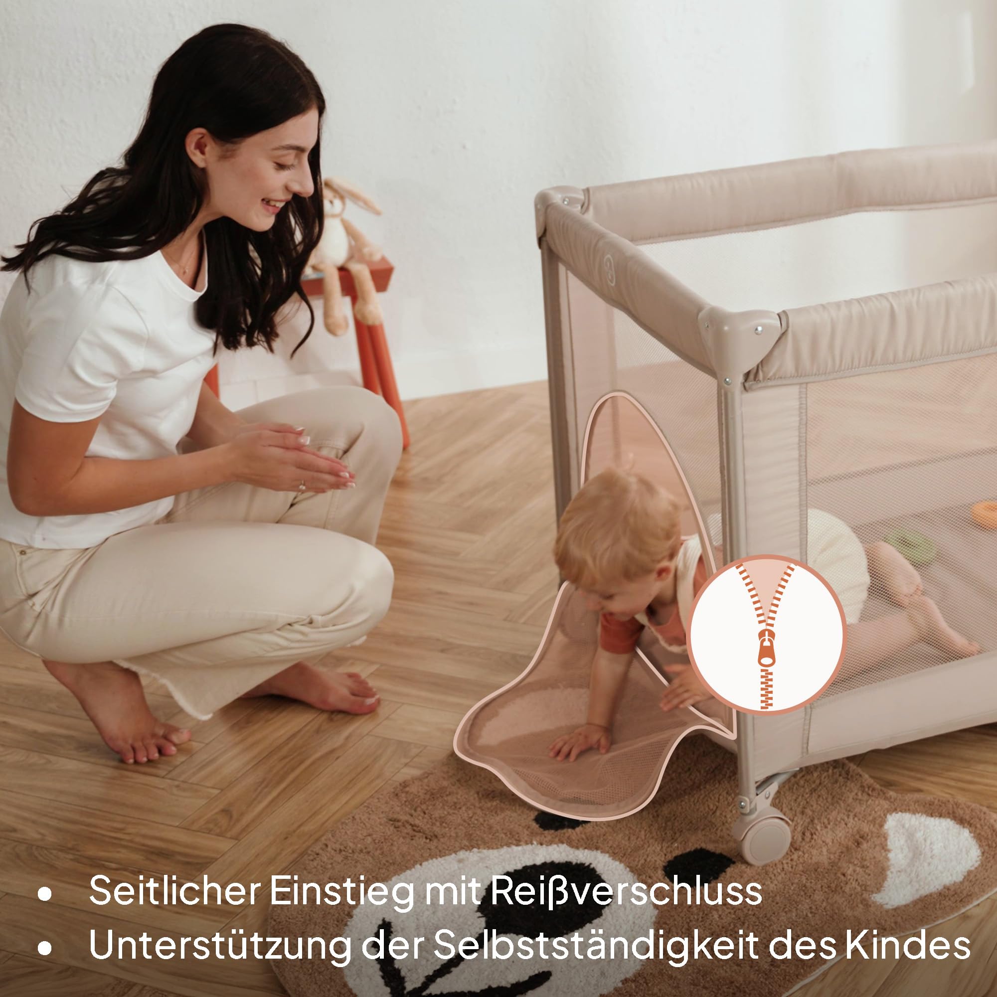 Lionelo Amelie Baby-Reisebett, ab Geburt bis 15 kg, klein, faltbar, weiche Faltmatratze, 100,5 x 70,5 cm, 2 Räder, seitlicher Einstieg, Reisetasche