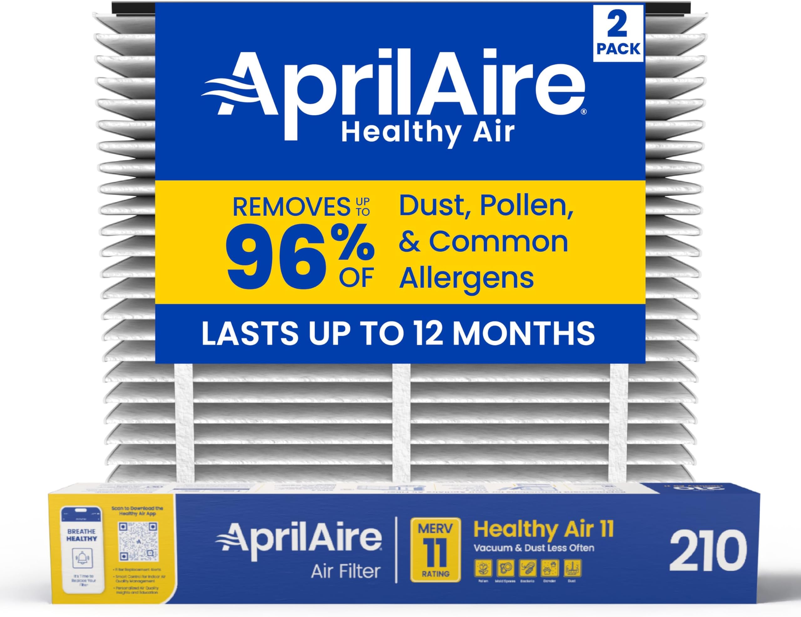 Aprilaire - 210 A2 210 Replacement Air Filter for Whole Home Air Purifiers, Clean Air Dust Filter, MERV 11 (Pack of 2)