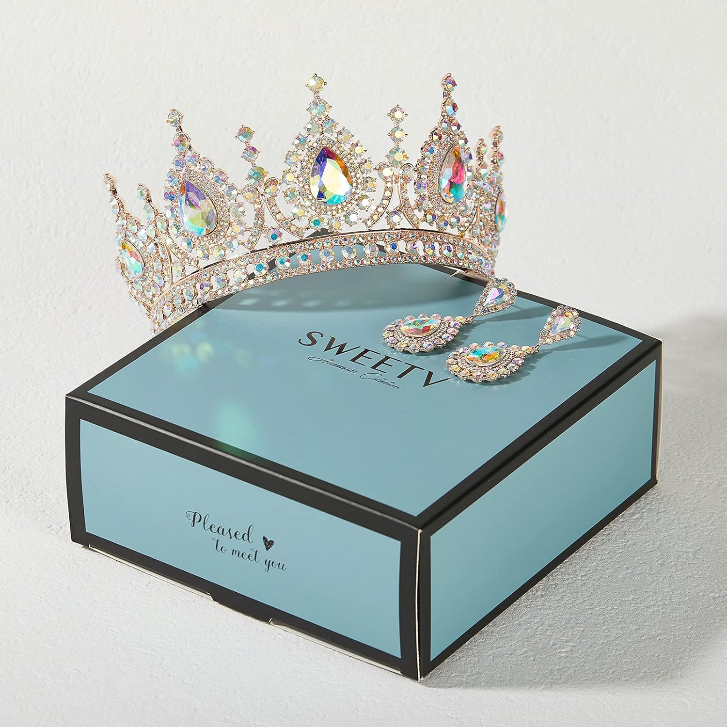 SWEETV Baroque Tiaras and Crowns for Women, Crystal Wedding Tiara for Bride, Rhinestone Queen Crown Earrings Set, Costume Jewelry Accessories for Prom Birthday Party,Multicolored : Beauty & Personal Care