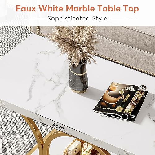 Miniatura 7 de Tribesigns Mesa de centro rectangular, mesas de centro modernas de 46.45 pulgadas para sala de estar, mesa de centro de madera de mármol falso de 2