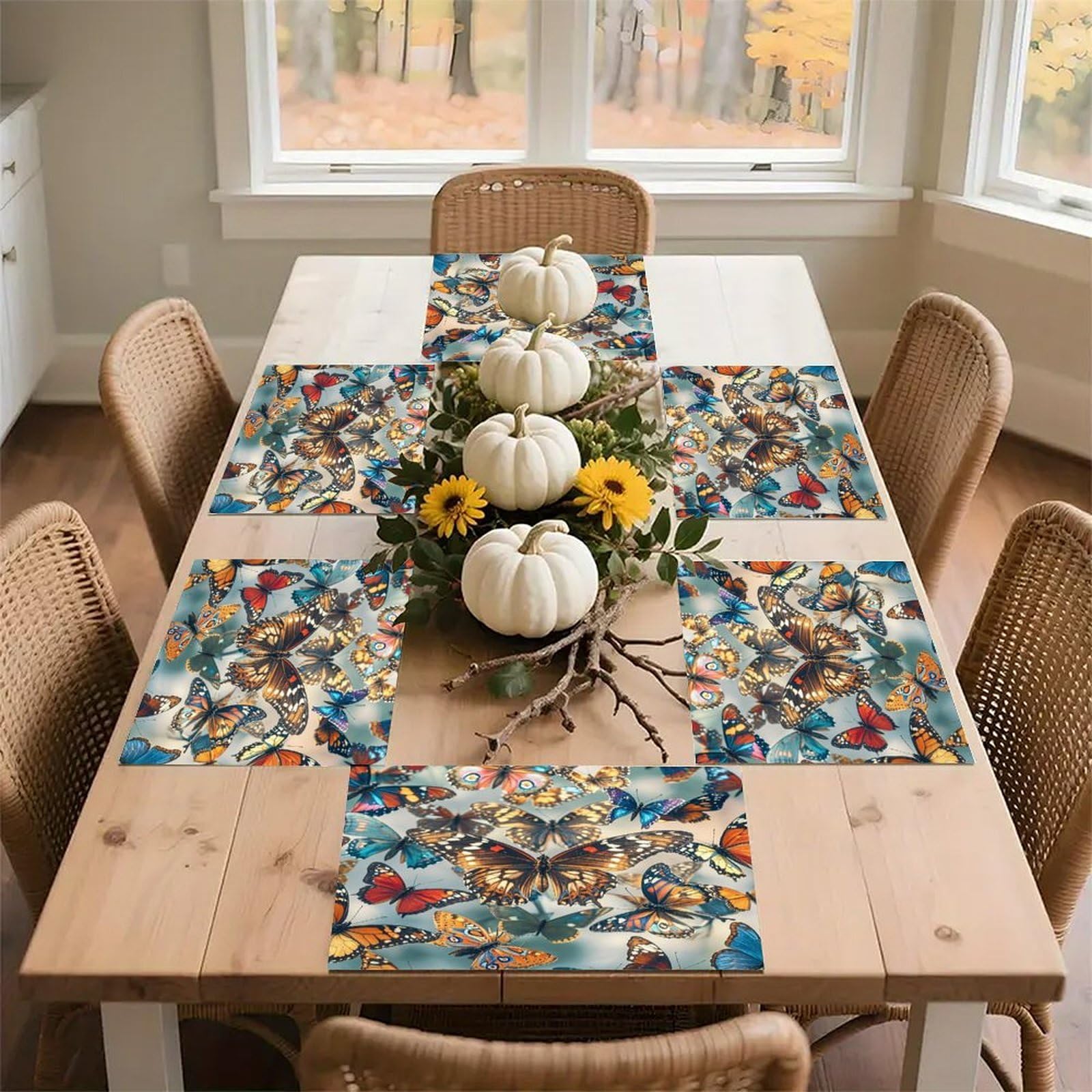 Butterflies Placemats Flax Place Mats for Dining Table Rectangle Non-Slip Table Mats Heat Resistant Washable Placemat for Kitchen Home Decor Party Outdoor 12" X 18"