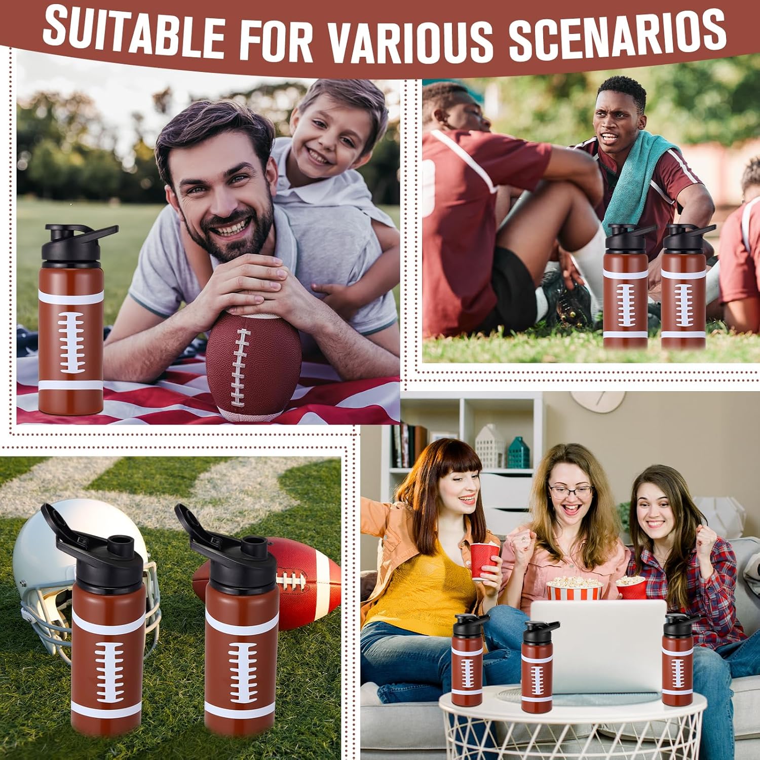 Honeydak 12 Pack 20 oz Football Water Bottle Bulk for Men Metal Travel Bottles with Snap Lid and Handle Aluminum Reusable Sports Outdoor School Gym Cycling - Image 7