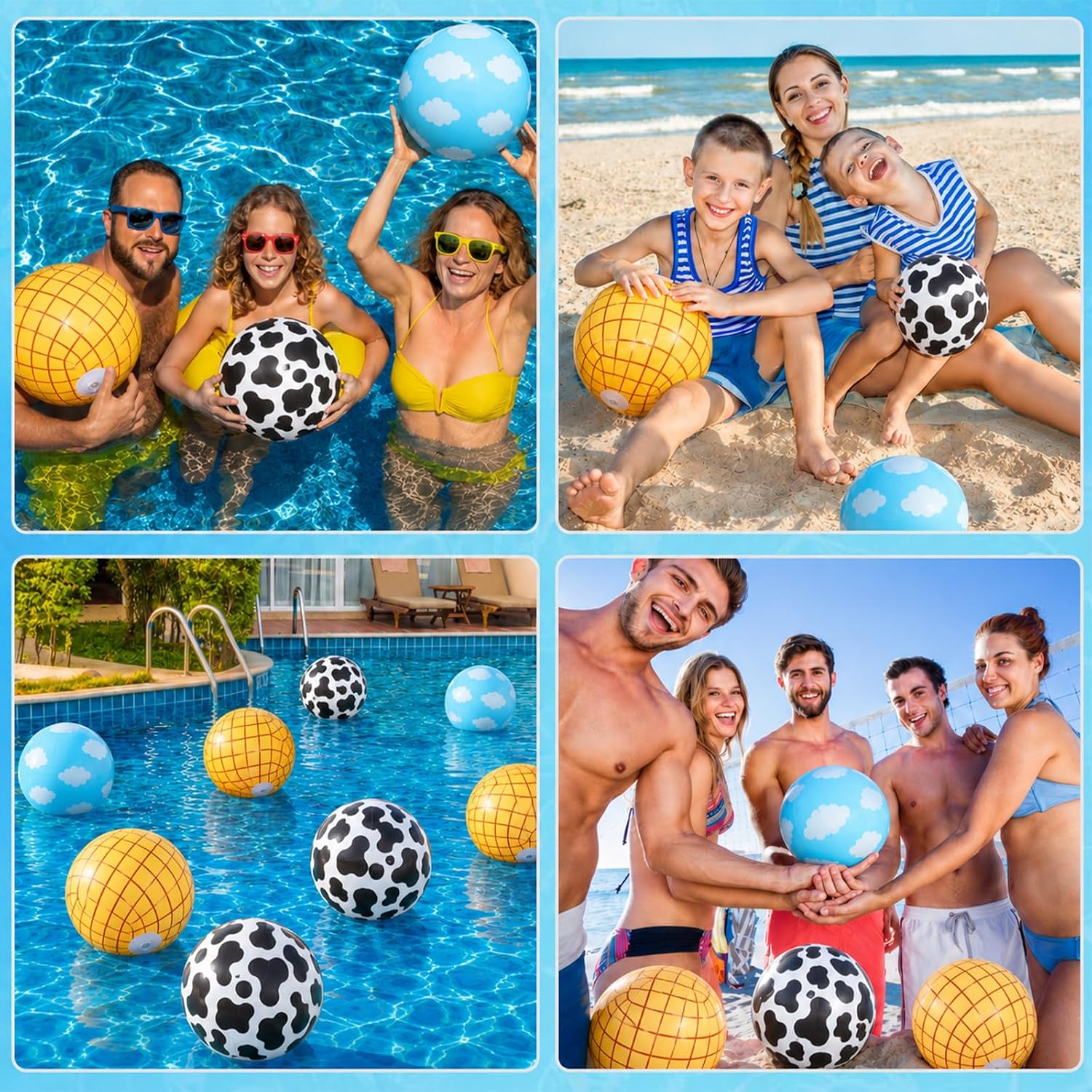 Cartoon Story Beach Balls 8 Inch Cow Print Blue Sky White Cloud Inflatable Pool Balls Toy Inspired Blow Up Swimming Pool Toys for Summer Water Games Cartoon Birthday Party Decorations Favors