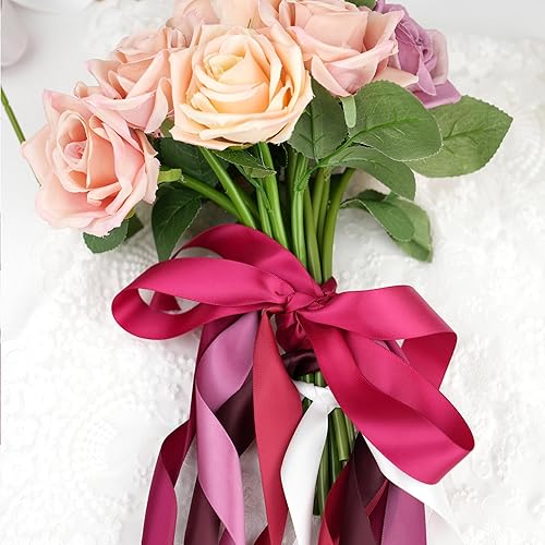 Miniatura 5 de MAYREEL Cinta de satén burdeos de 1 pulgada de color rojo oscuro para envolver regalos, manualidades, bodas, despedidas de soltera, fiestas,