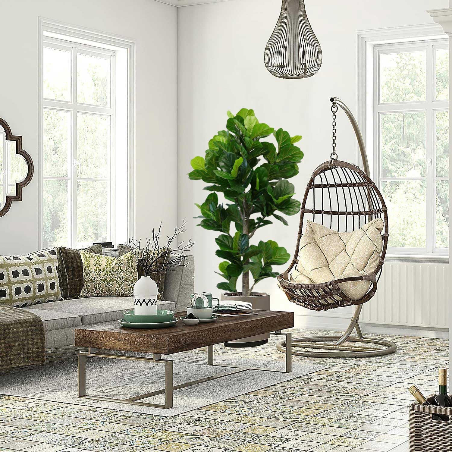 Aveyas 6ft Artificial Fiddle Leaf Fig Tree for Home Decor, 6 Feet Large Faux Plant Fake Ficus lyrata Silk Trees with Pot for Indoor Outdoor House Living Room Office (6 ft Tall) - Image 6