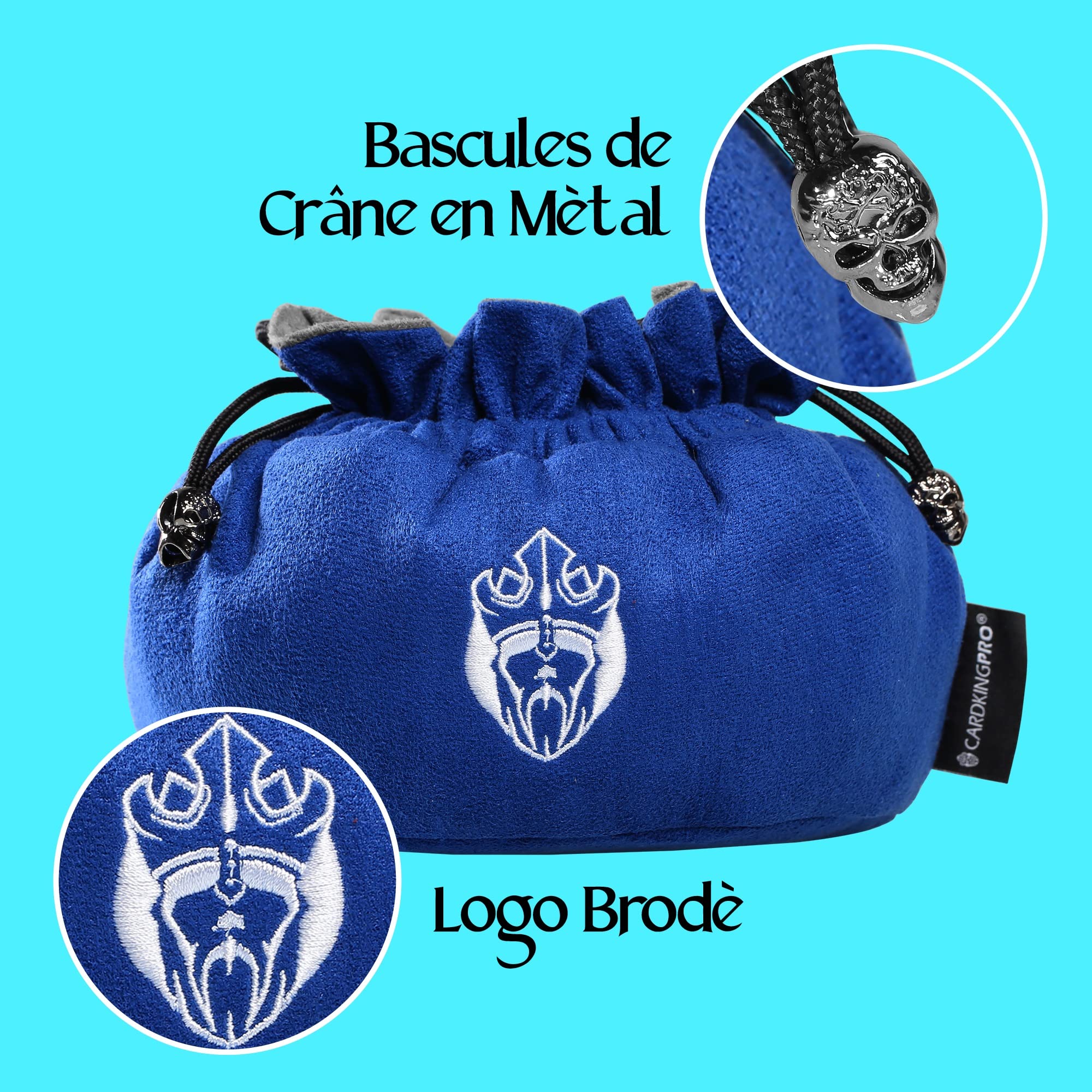 CardKingPro Sac à Dés Immense avec Poches - Bleu - Capacité 150+ Dés - Excellent Organisateur pour Collectionneurs de Dés, Parfait pour Dungeons and Dragons [Design Breveté]