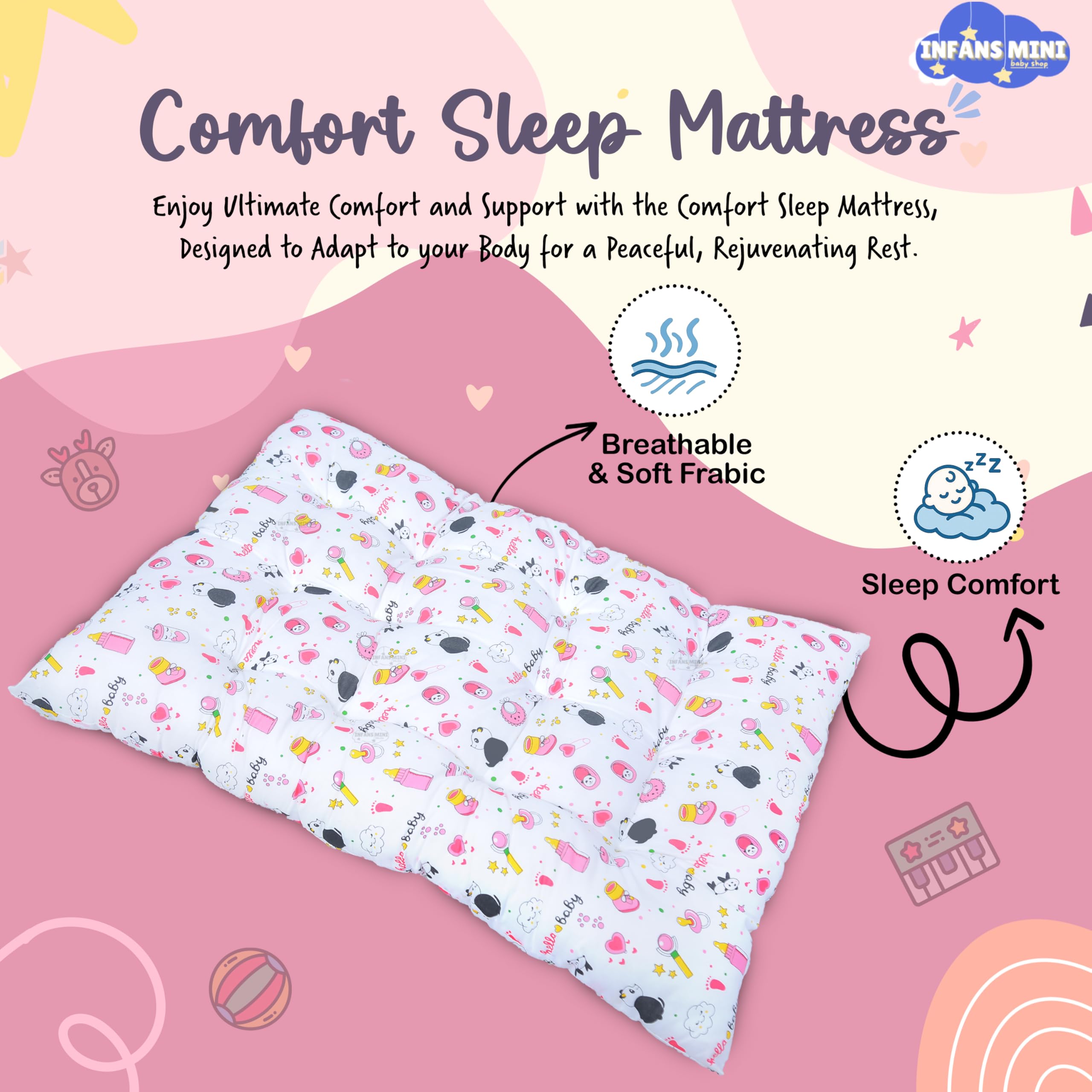Infans Mini Baby Bedding Set for New Born Baby Sleeping Bag, Mosquito Net Bed, Sleeping Mattress Suitable for 6 Months Babies (Panda Pink) 2