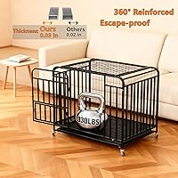 Vista 3 de 48 Inch Indestructible Escape Proof Dog Kennel with Wheels, High Anxiety Steel Indoor Dog Cage with Removable Tray, Heavy Duty Dog Crate Extra Large