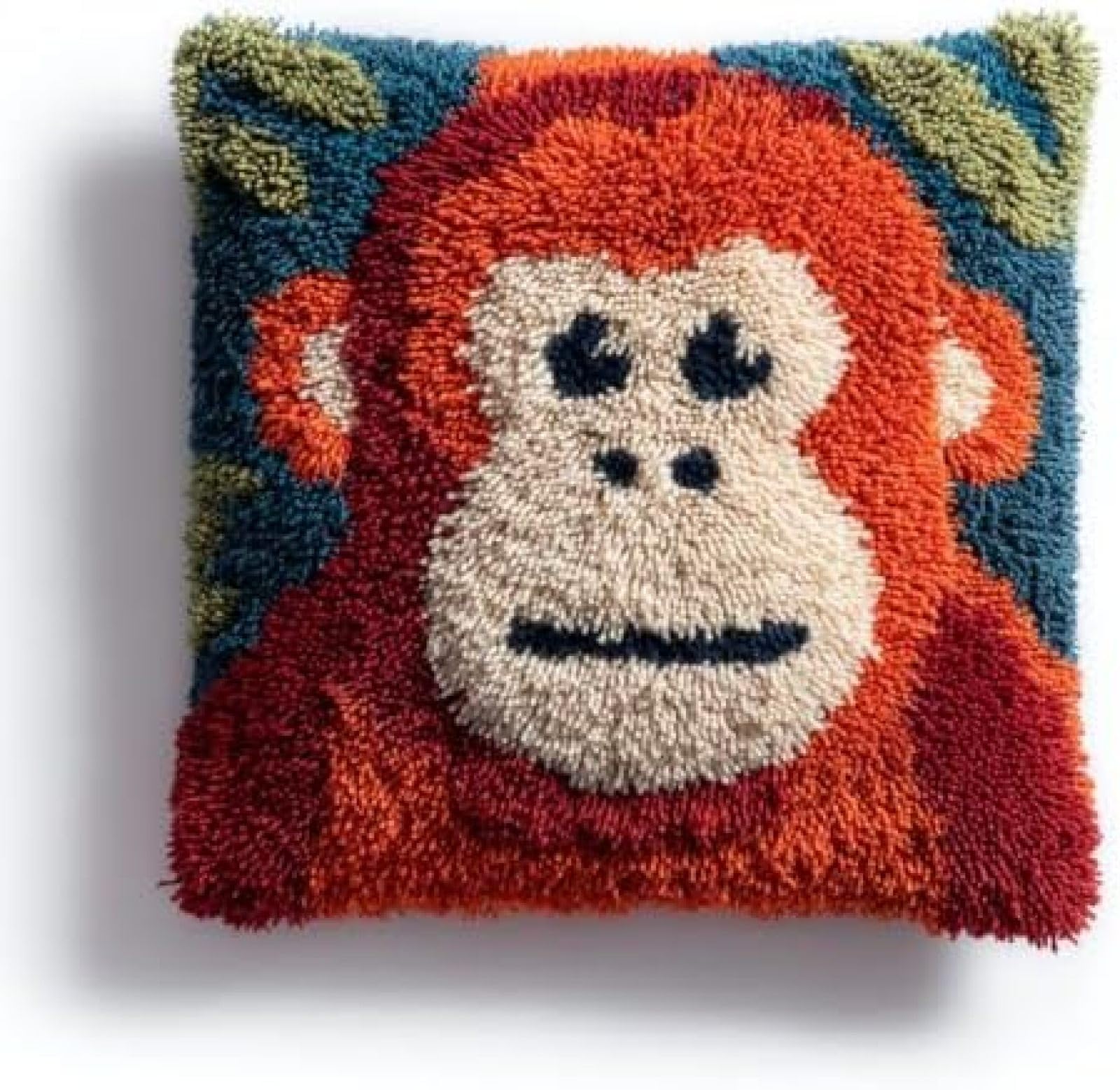 kitphoenix DIY Latch Hook Cushion Kit Orangutan,Beginner-Friendly Rug Hooking Pillow Kit,Crochet Craft Cushion Cover for Home Decor,43x43 cm-3