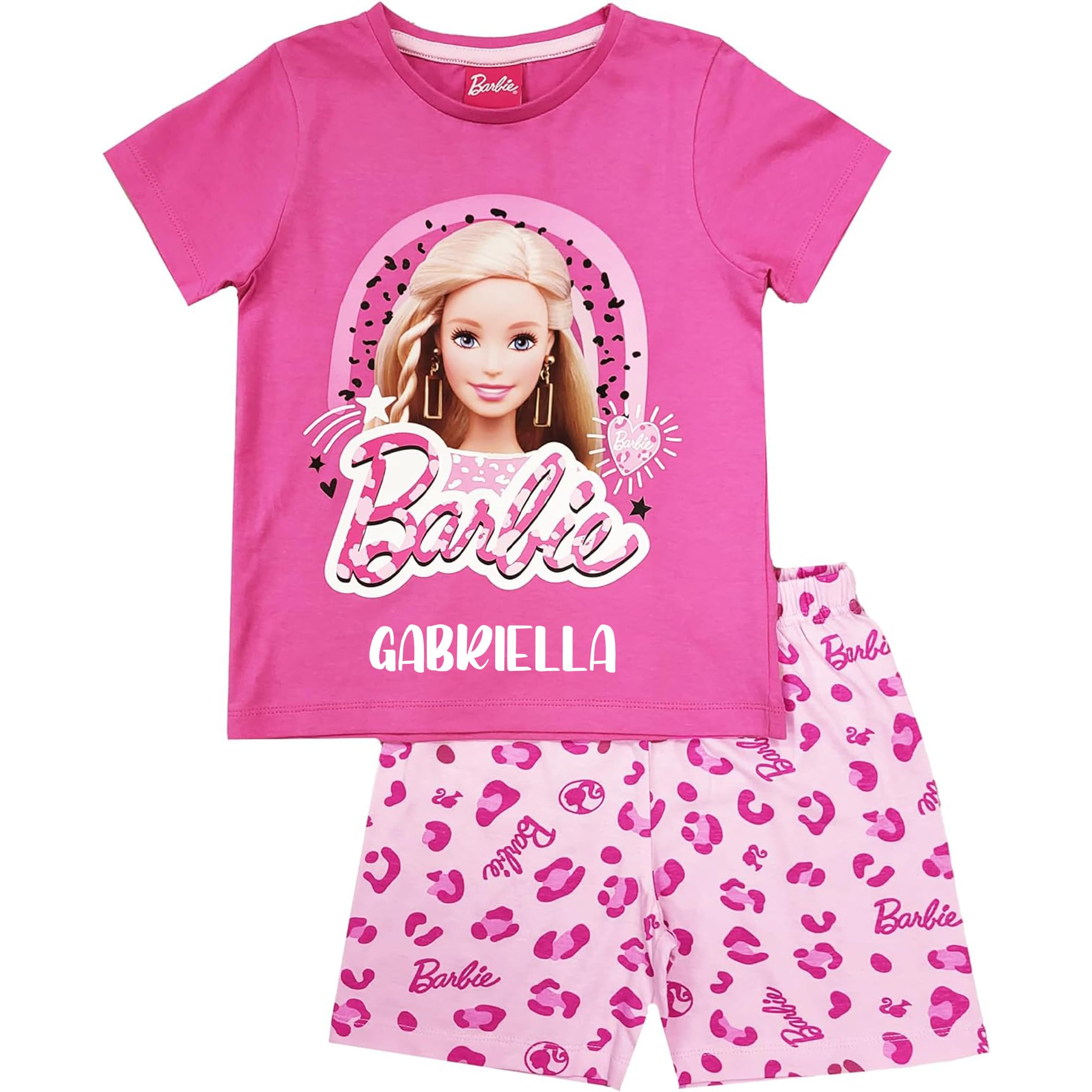 Barbie Girls Short Pyjamas Personalised Name PJs Character Nightwear (Personalised Barbie Shorty, 9-10 Years)