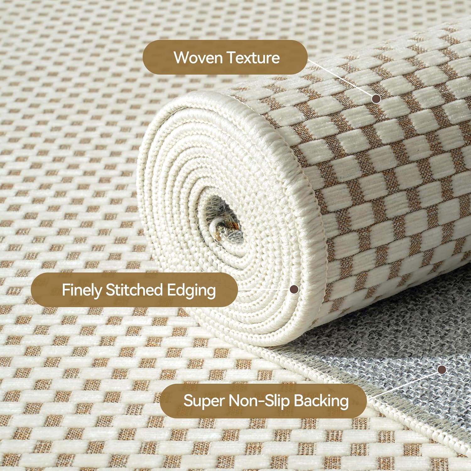YDKGL 2x6 ft Kitchen Runner Rugs Mat Non Slip Woven Runners for Hallways Washable, Soft Long Entryway Laundry Hall Floor Runner Carpet for Indoor Backdoor Bedroom Living Room, Beige