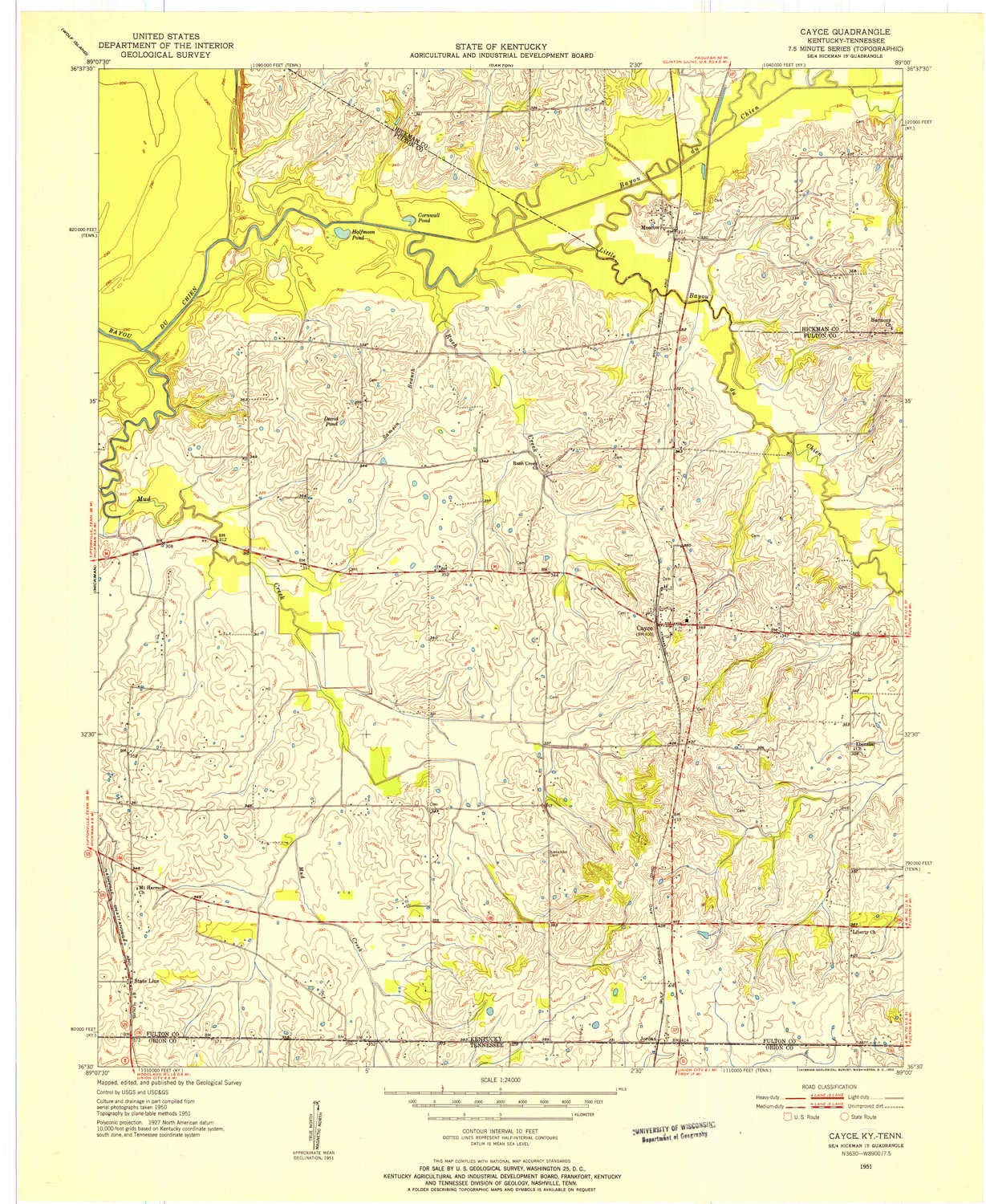 YellowMaps Cayce KY topo map, 1:24000 Scale, 7.5 X 7.5 Minute, Historical, 1951, Updated 1952, 27.4 x 22.5 in - Paper
